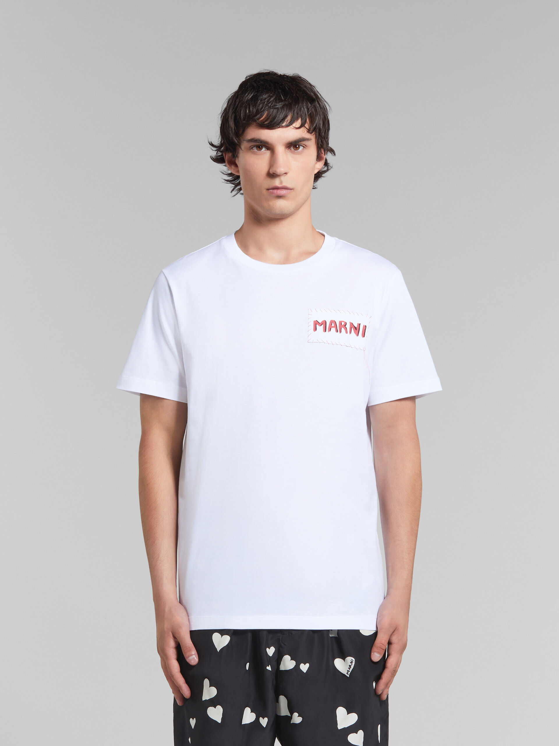 White bio cotton T-shirt with Marni patch | Marni
