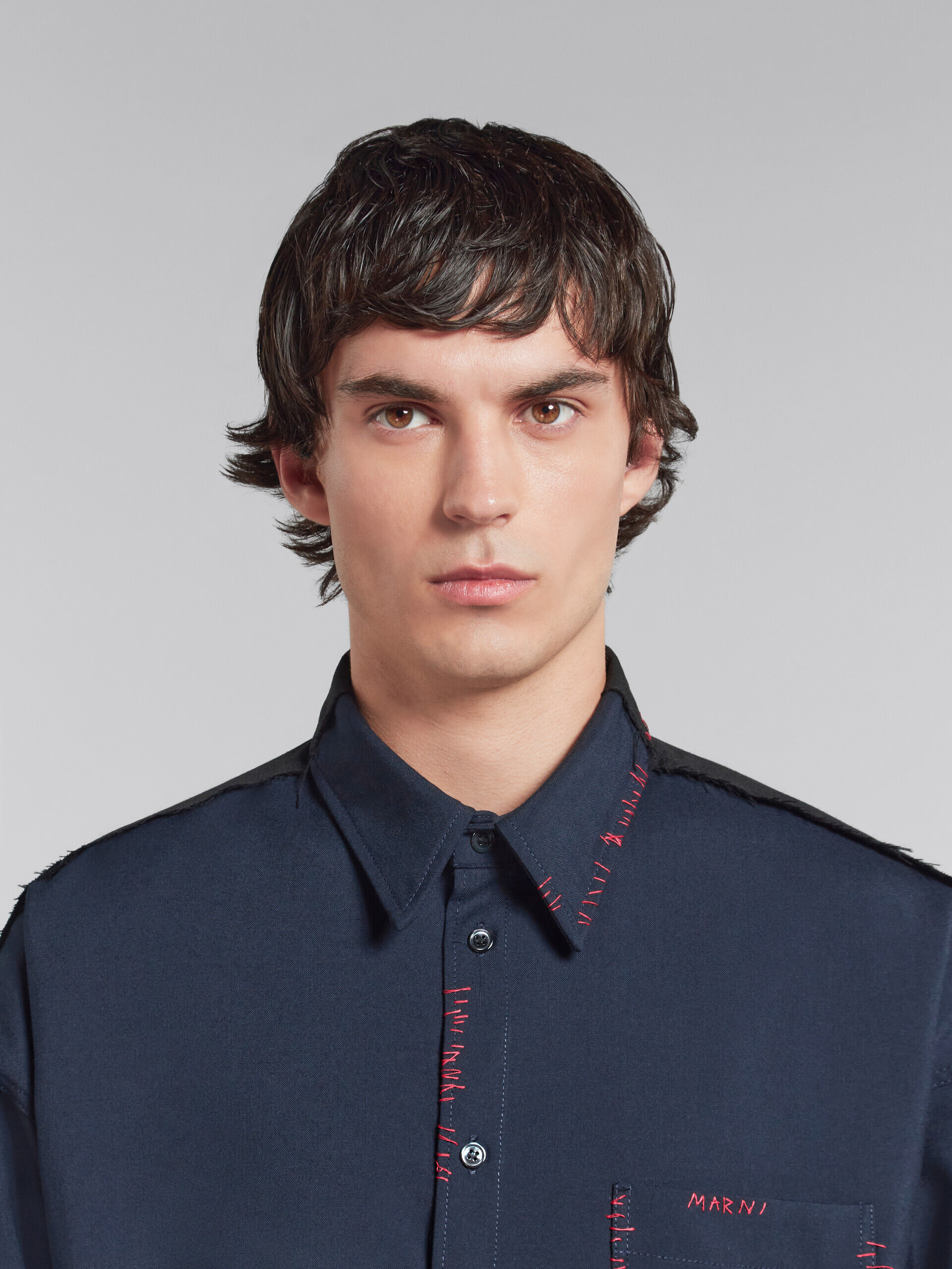 Deep blue tropical wool shirt with contrast back | Marni