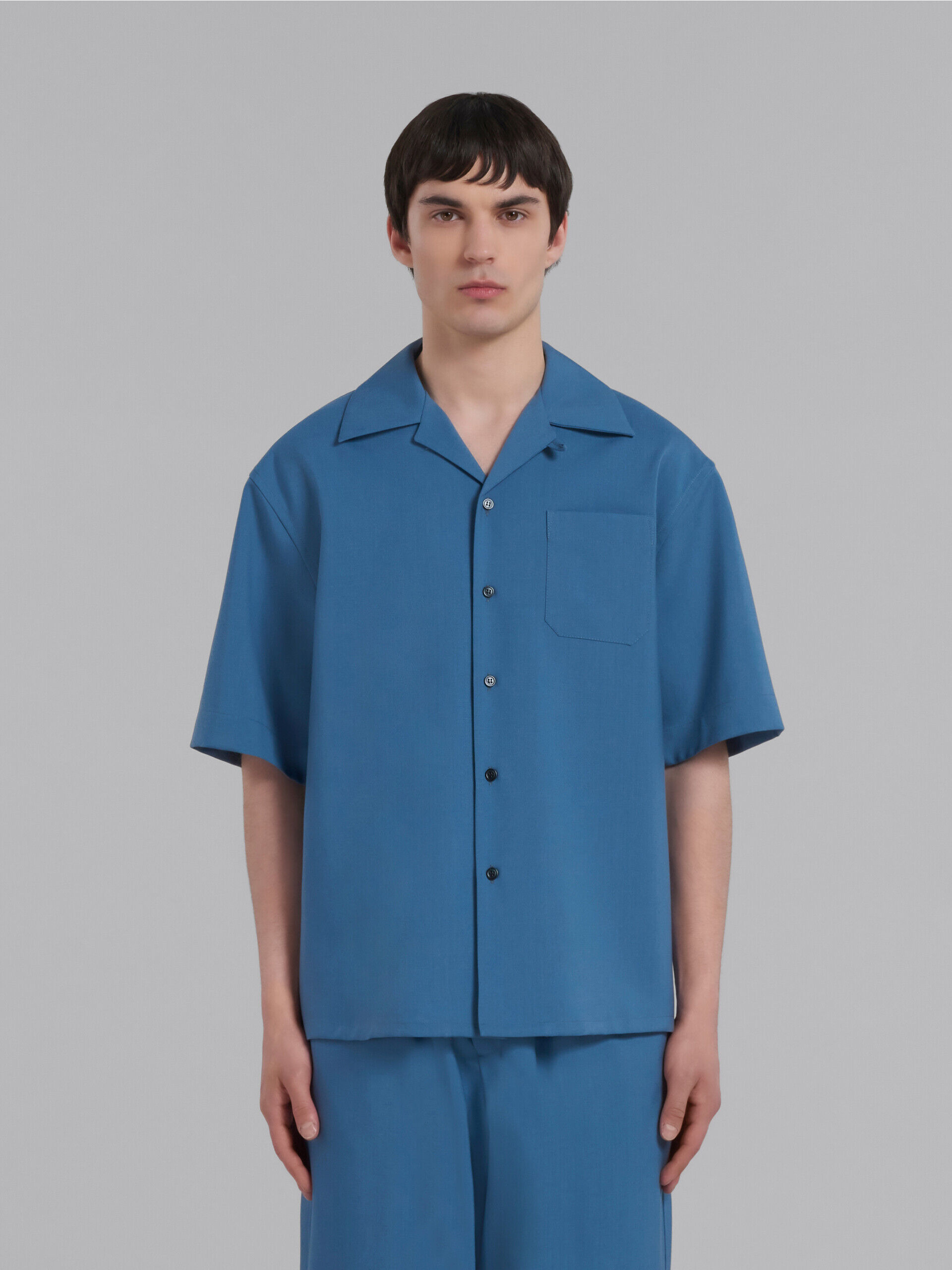 Blue tropical wool bowling shirt | Marni