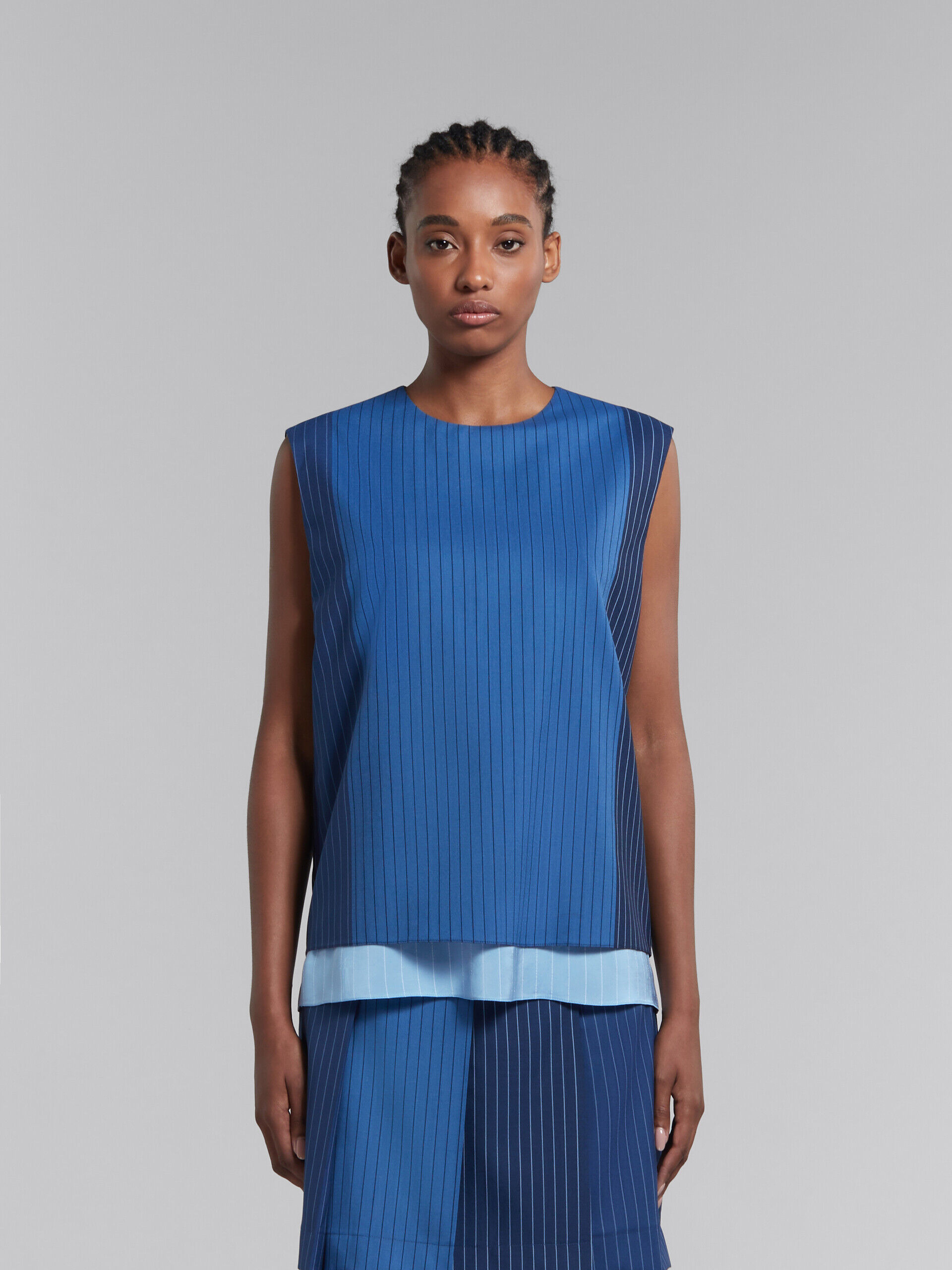 Blue dégradé pinstripe wool sleeveless top | Marni