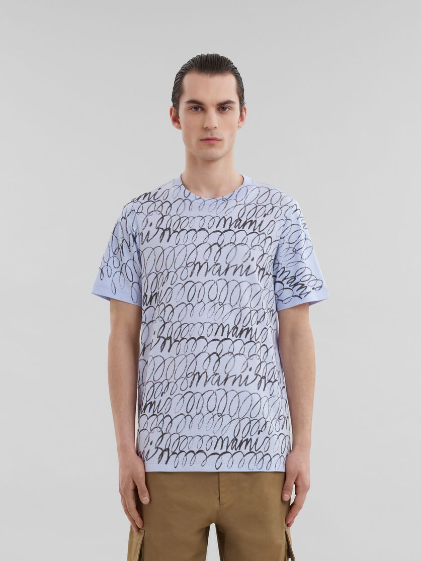 T-shirt in cotone biologico blu con motivo Scribble Marni - T-shirt - Image 2