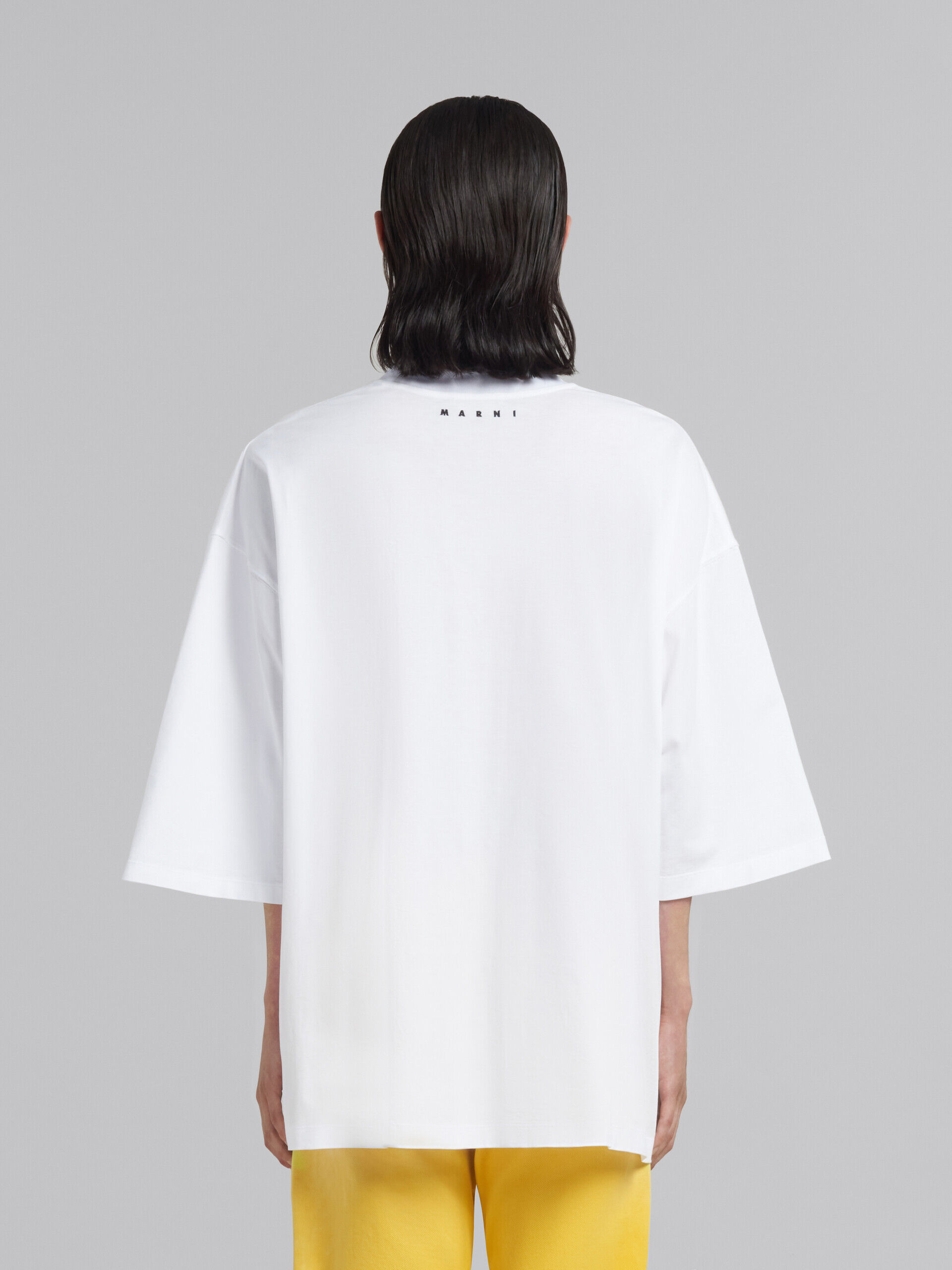 White bio cotton T-shirt with maxi slogan print | Marni