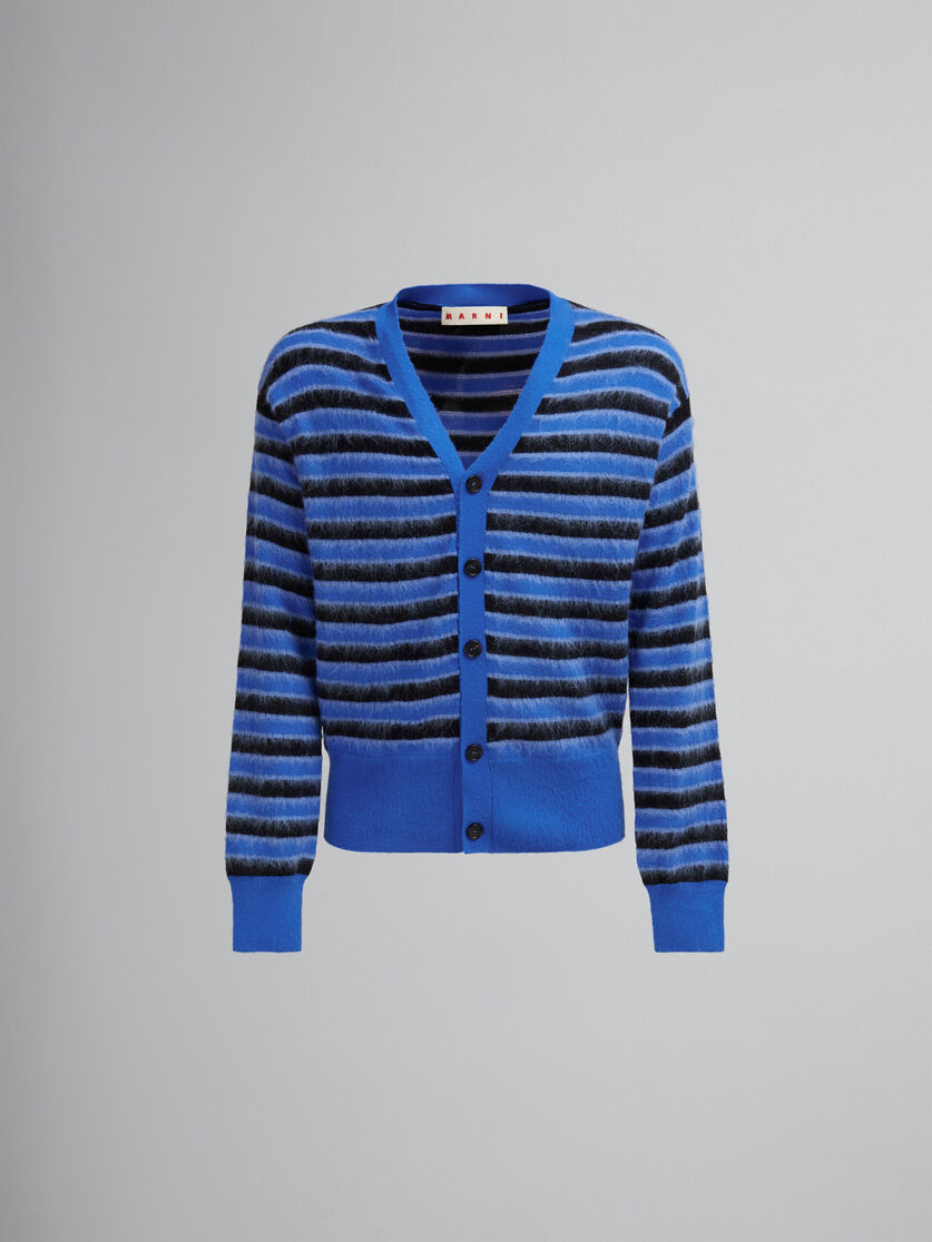 Cardigan a righe in lana-mohair blu - Pullover - Image 1