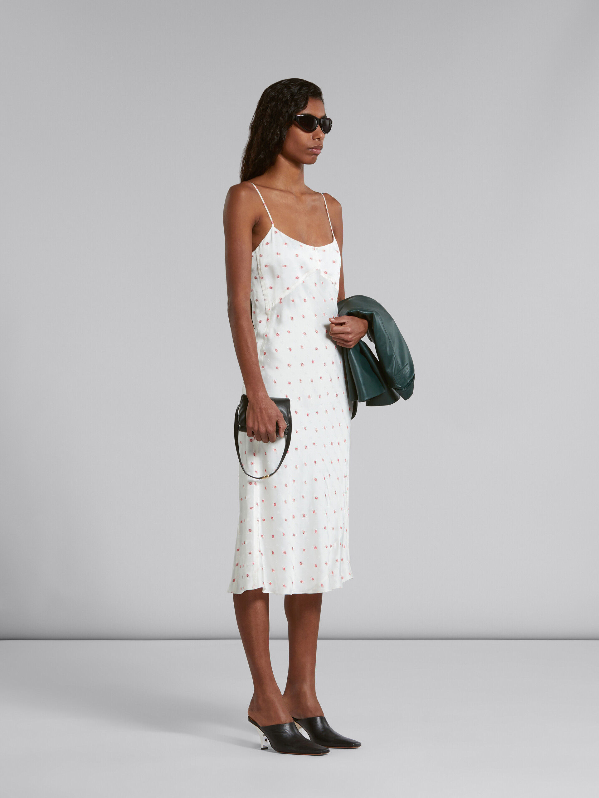 White slip dress with jacquard rose motif | Marni