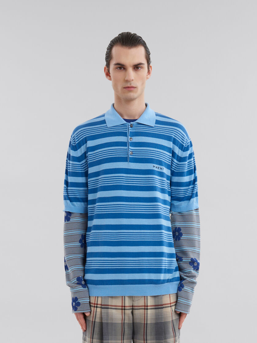 Polo in cotone a righe blu con rammendo Marni - Camicie - Image 2