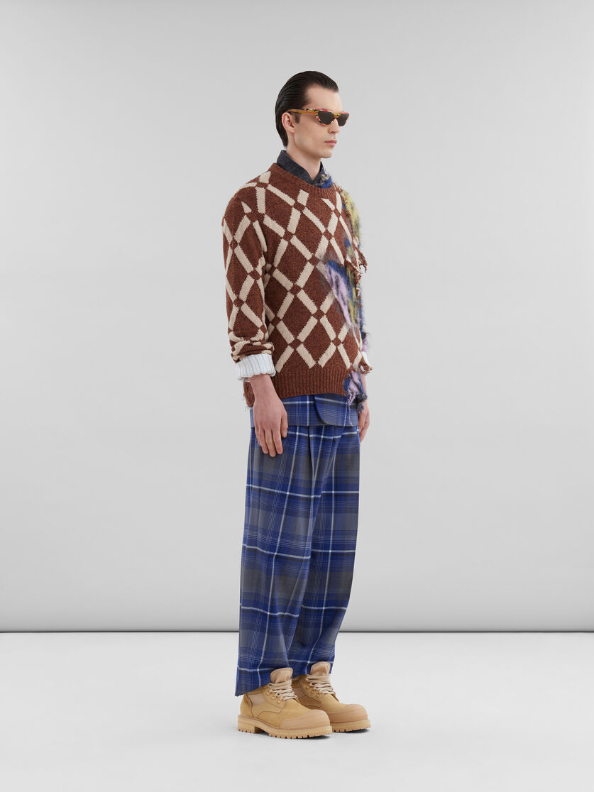 Pantaloni con pieghe in lana a quadri blu - Pantaloni - Image 5