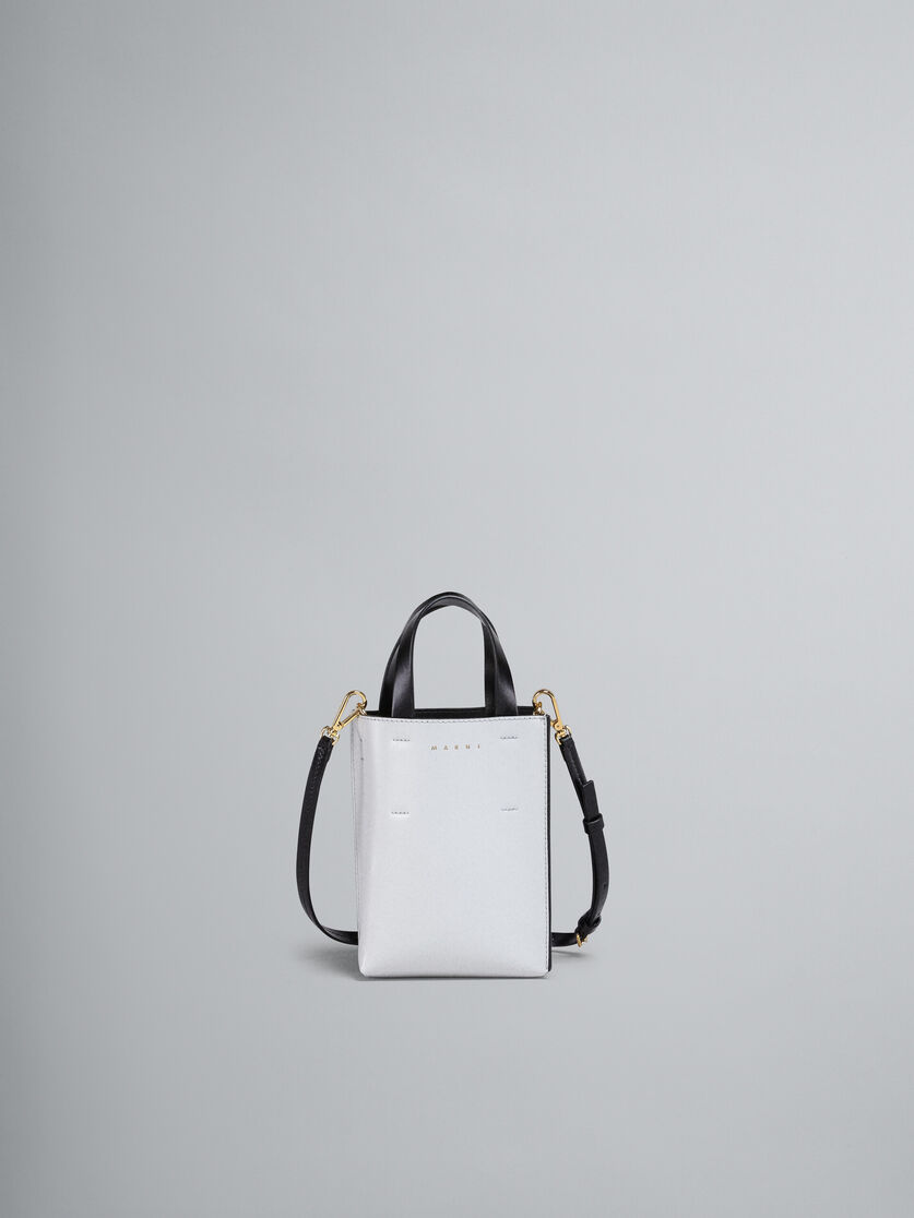 Necklace Handbag, Mini - Black and White, Aquamarine Handle