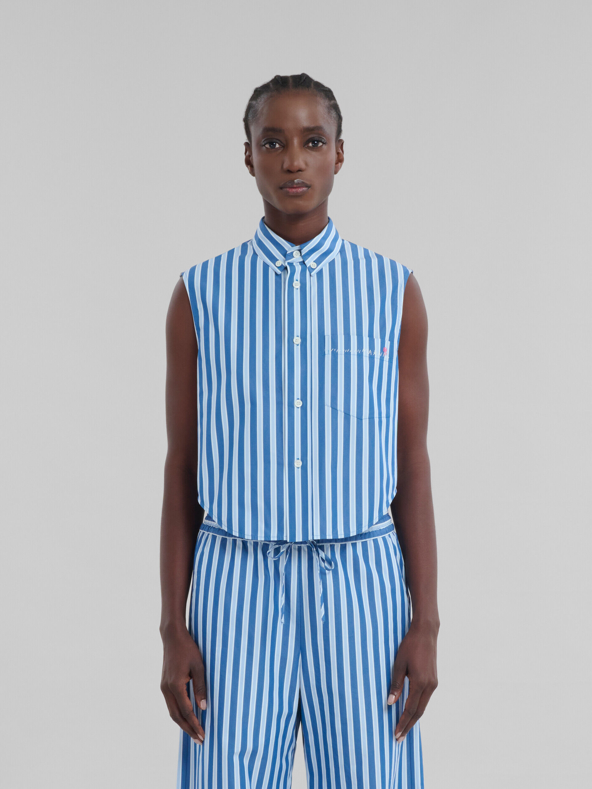 Blue and white striped organic poplin sleeveless shirt | Marni
