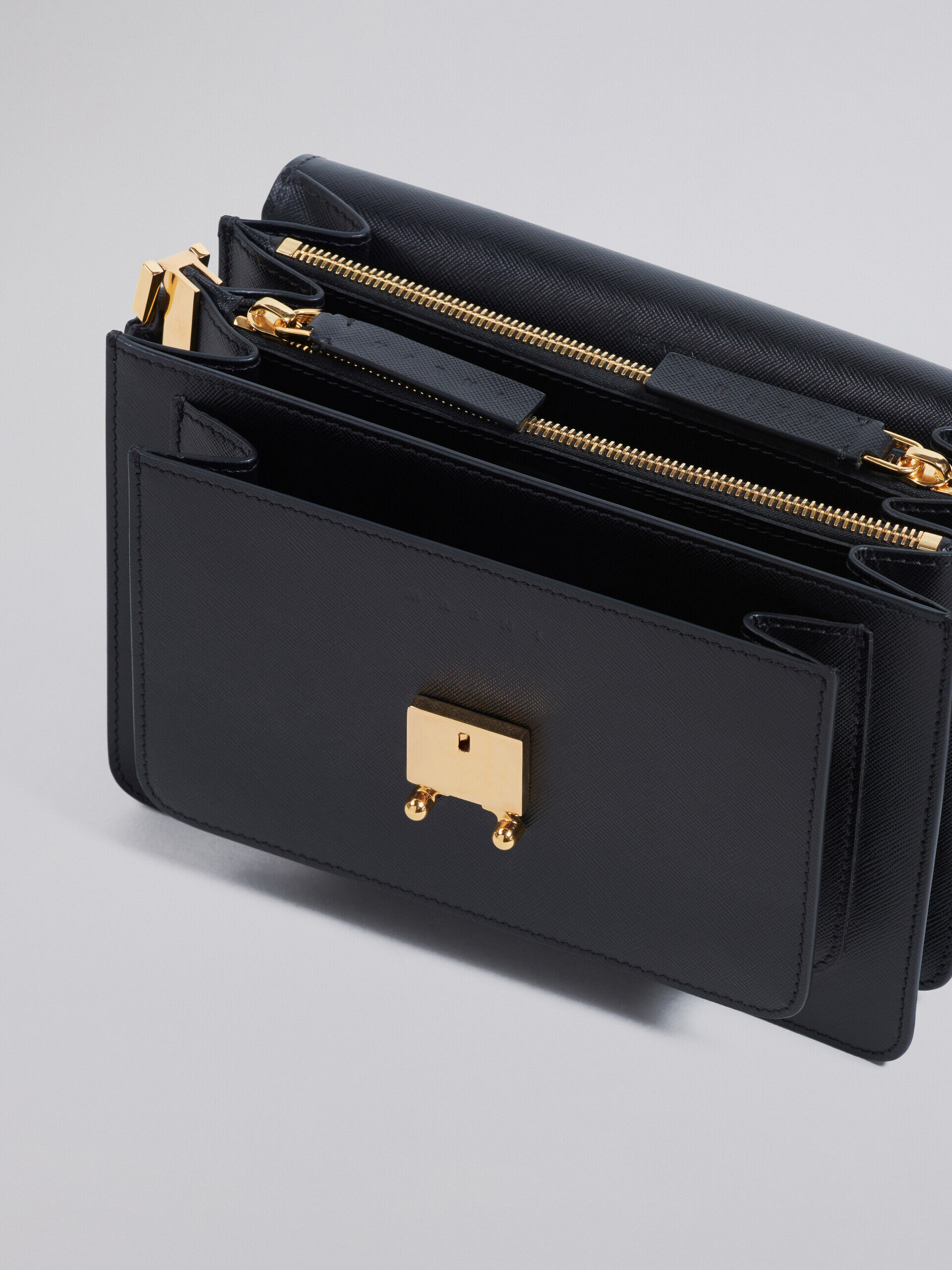 Trunk medium bag in black saffiano leather | Marni