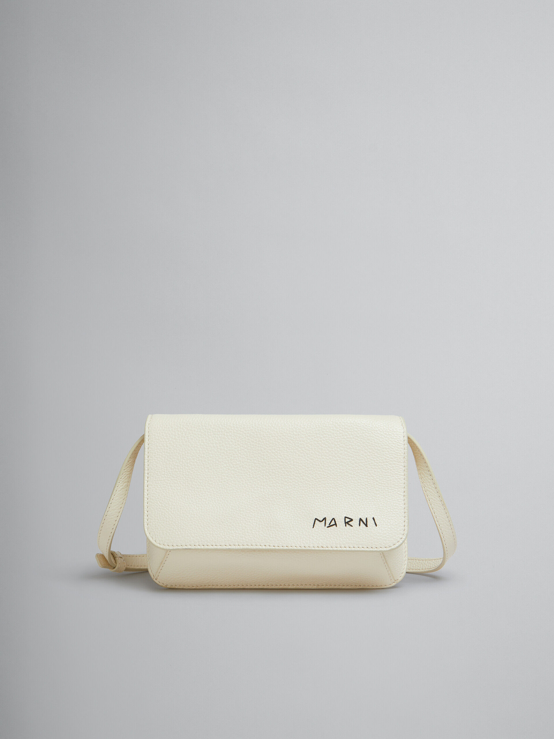 Ivory leather shoulder bag with Marni mending | Marni