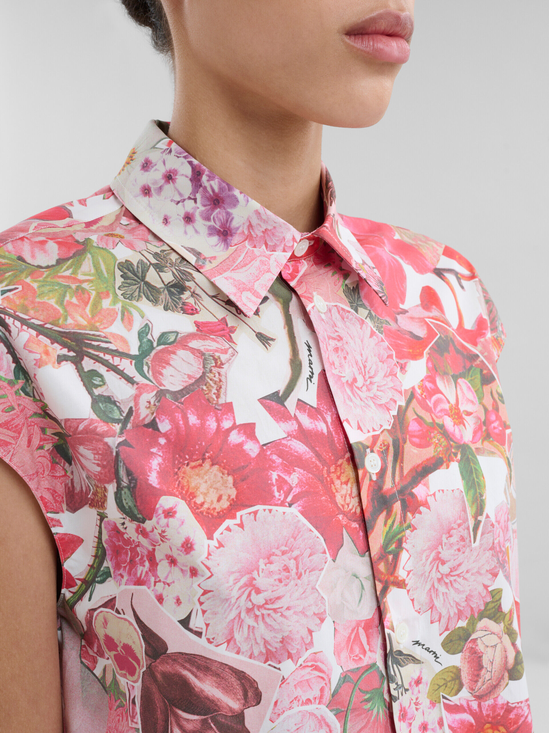Pink poplin sleeveless shirt with Requiem print | Marni