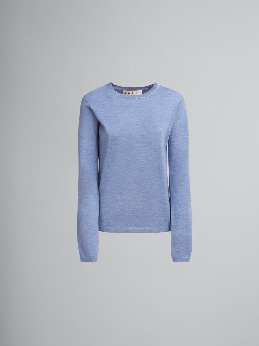 Maglione girocollo in lana-seta blu con rammendo Marni - Pullover - Image 1