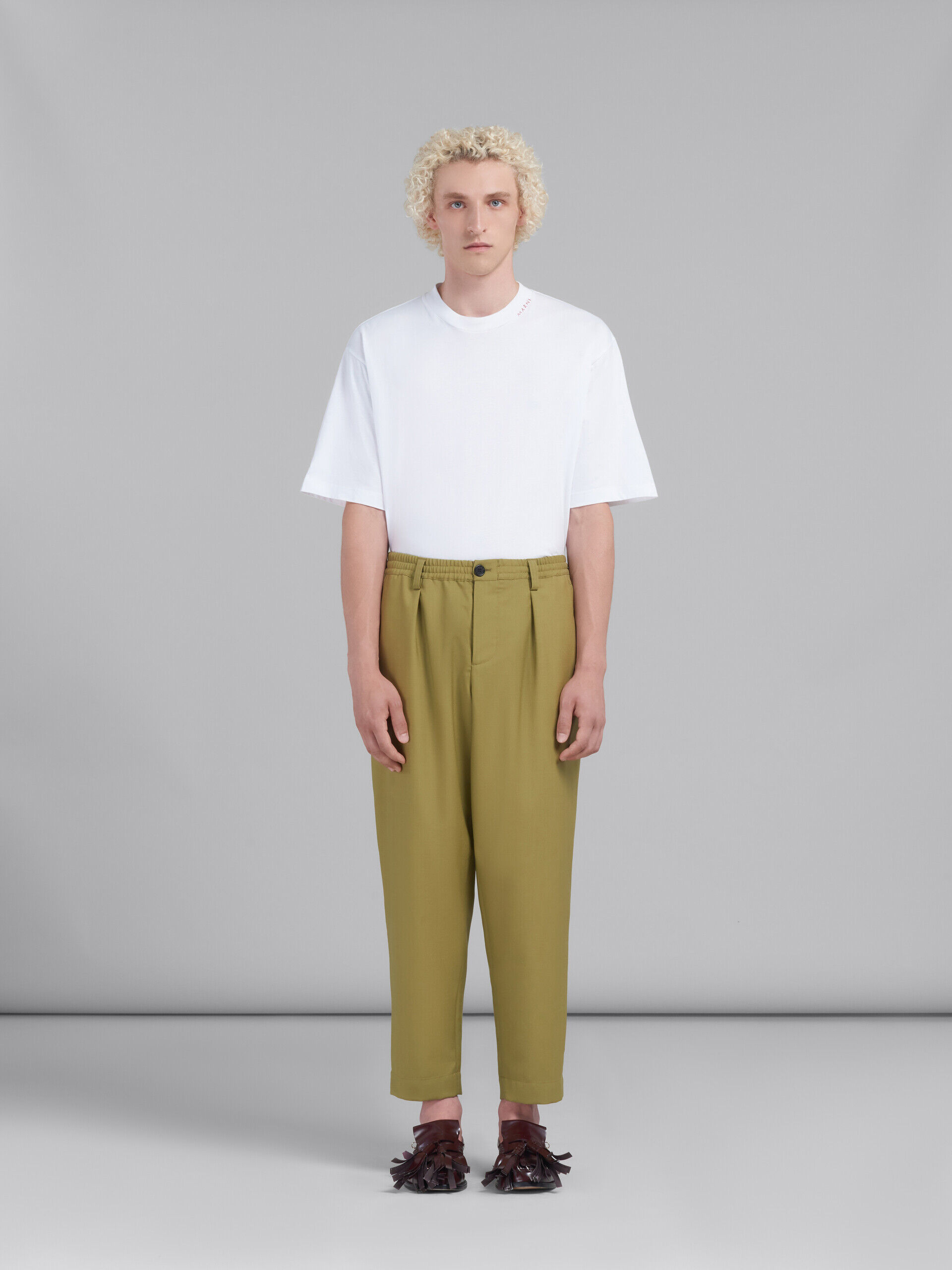Green tropical wool trousers with drawstring waist | Marni