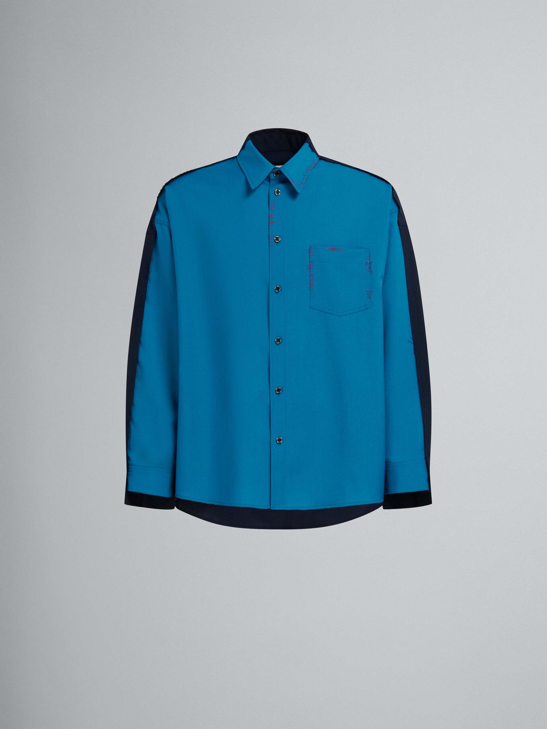 ブルー トロピカルウール製シャツ、コントラストバック | Marni