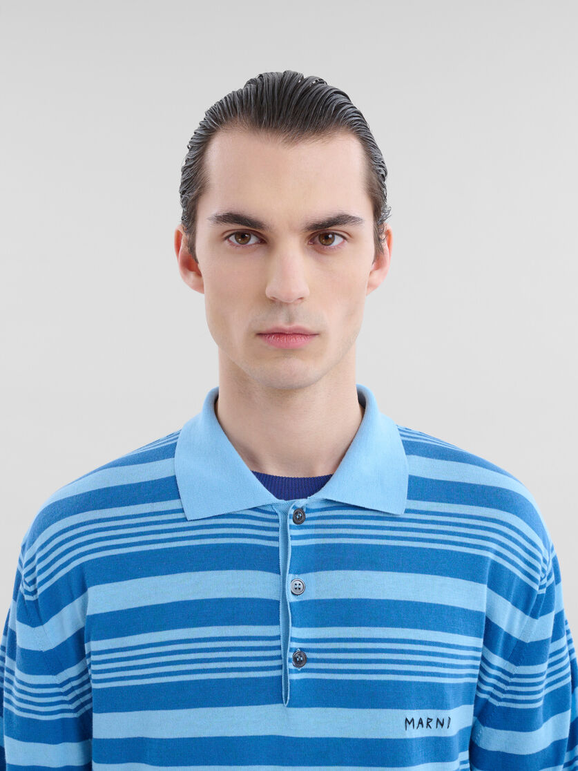 Polo in cotone a righe blu con rammendo Marni - Camicie - Image 4