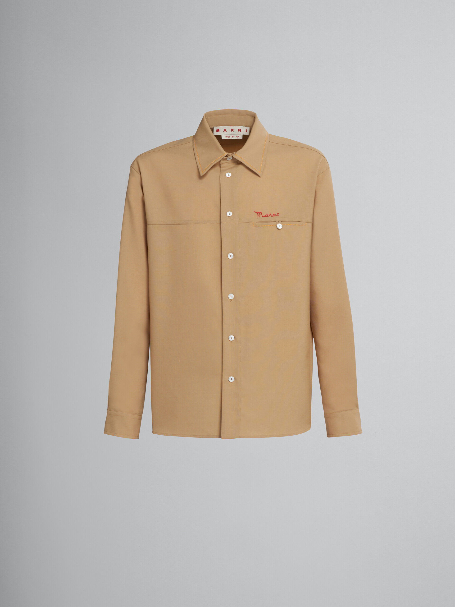 Beige tropical wool shirt with embroidered logo | Marni