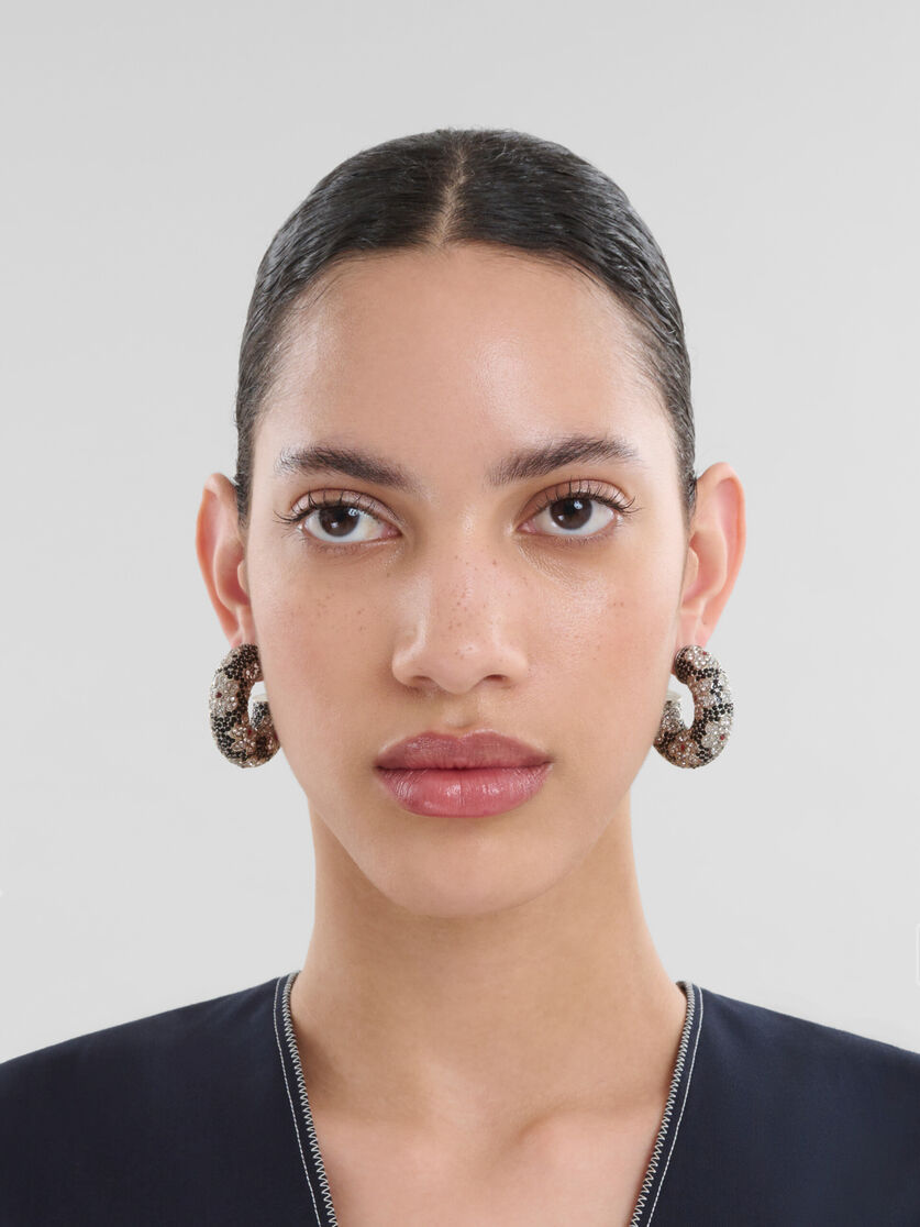 Black tube earrings with rhinstone daisies - Earrings - Image 2