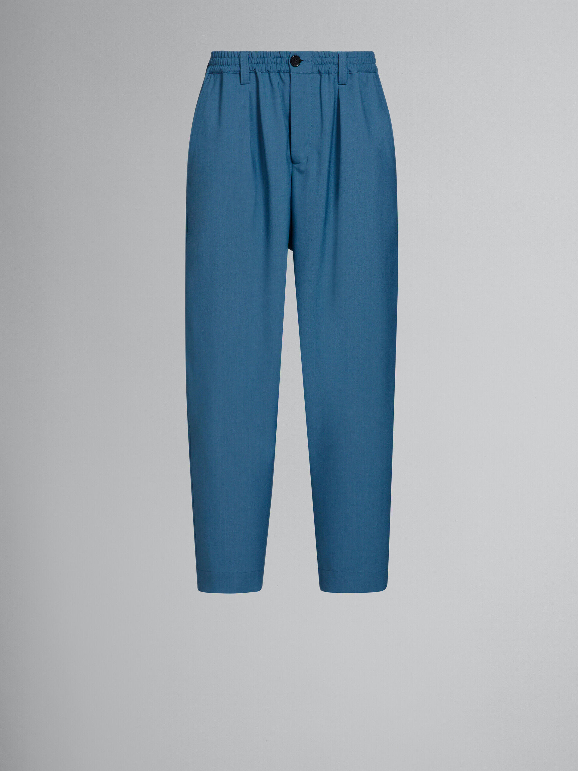 Blue tropical wool drawstring trousers with pleats | Marni