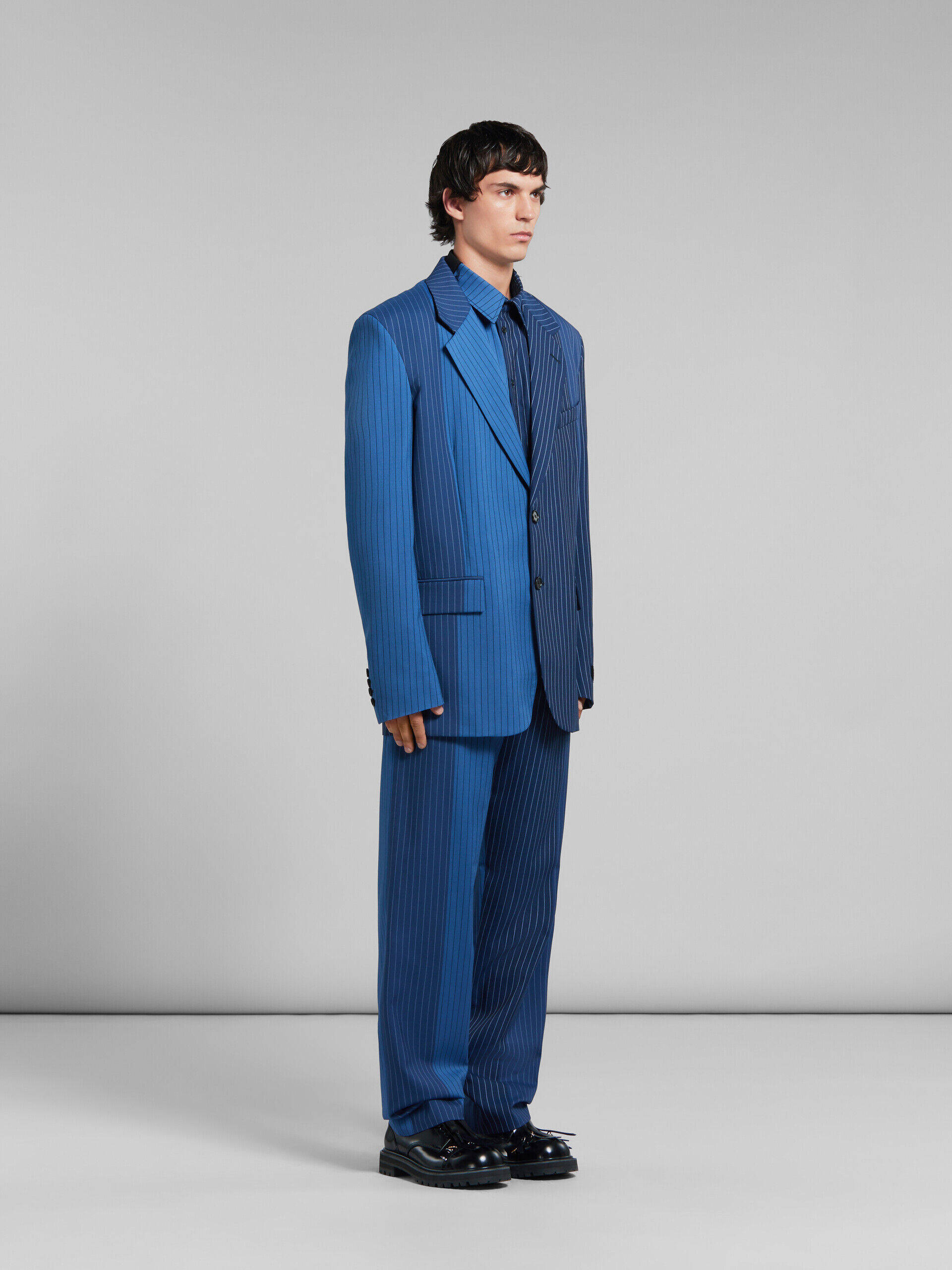 Blue dégradé pinstripe wool shirt with contrast back | Marni