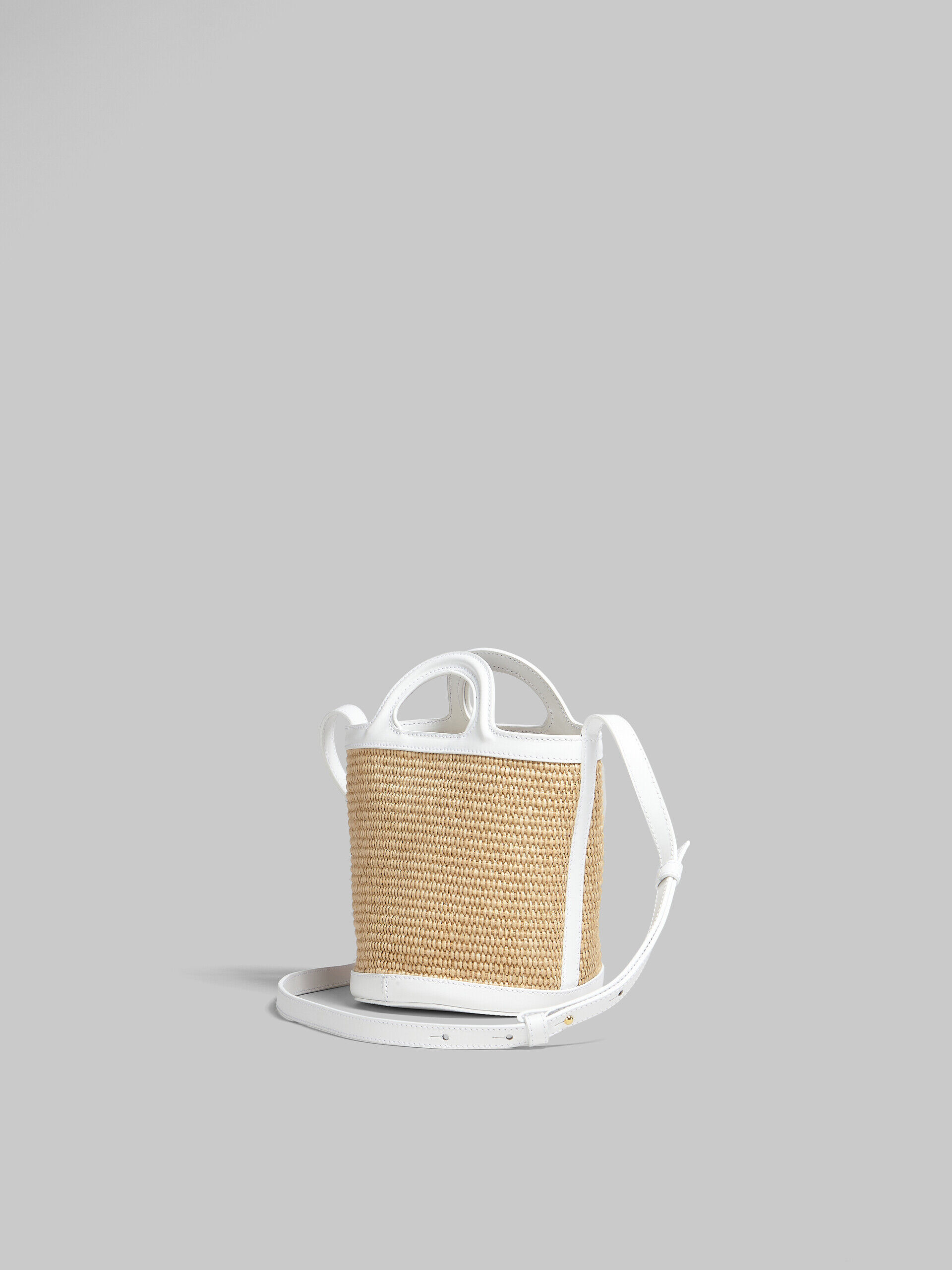 Tropicalia Small Bucket Bag in white leather and raffia-effect ...