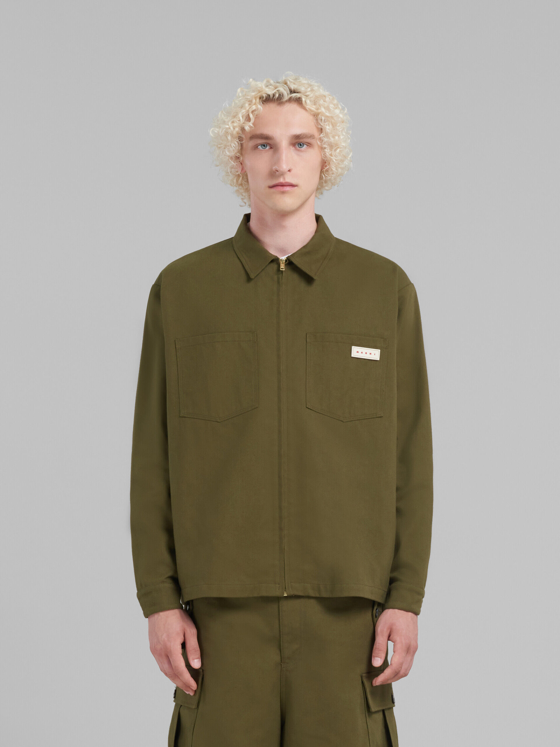 Green gabardine zip-up overshirt | Marni