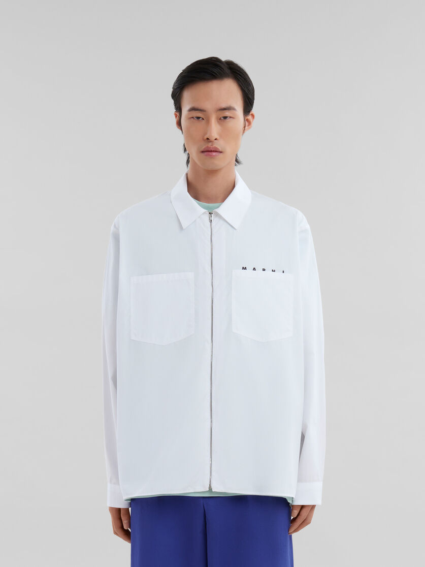 Camicia con zip in popeline biologico bianco con logo nascosto - Camicie - Image 2