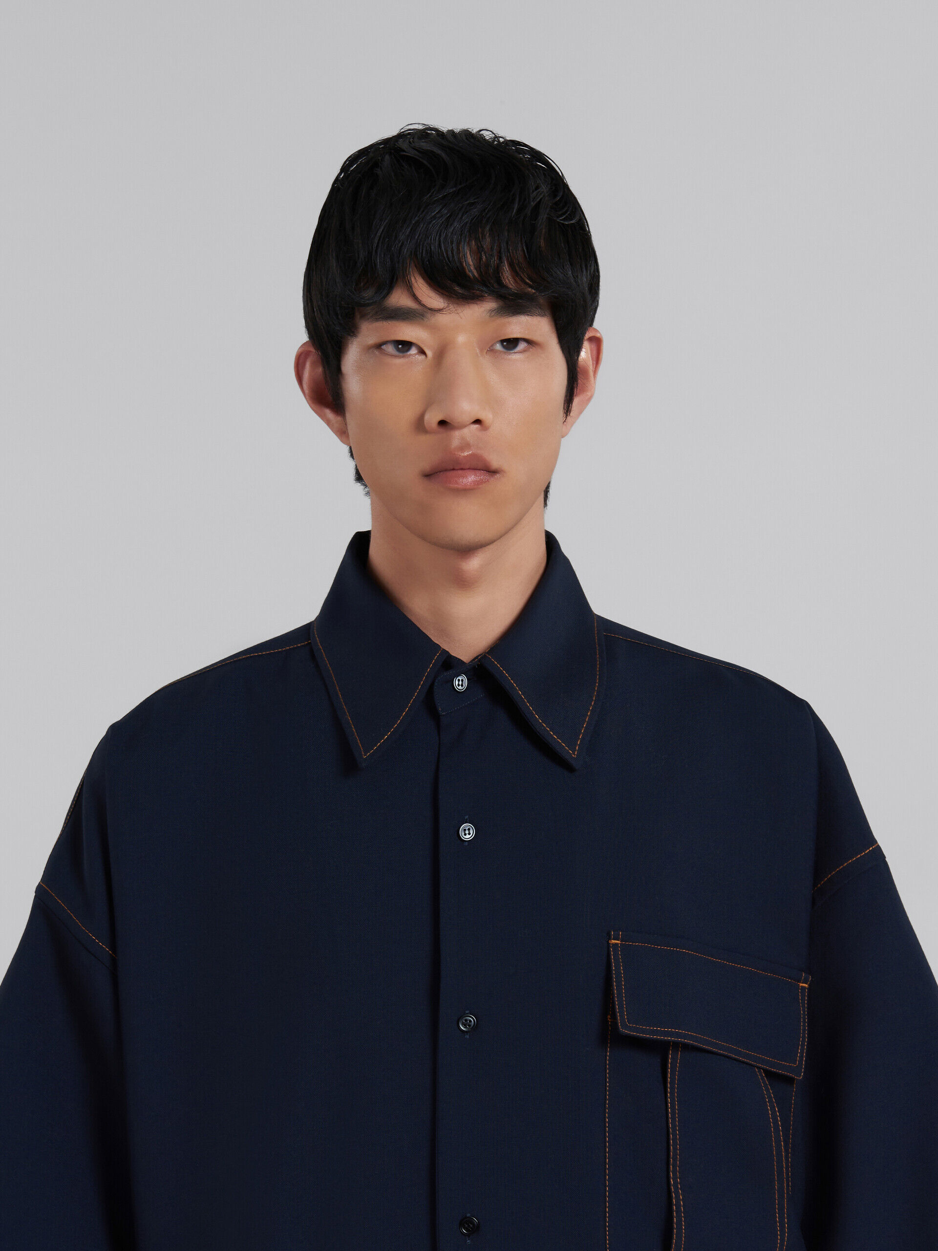 Blue tropical wool short-sleeved shirt | Marni