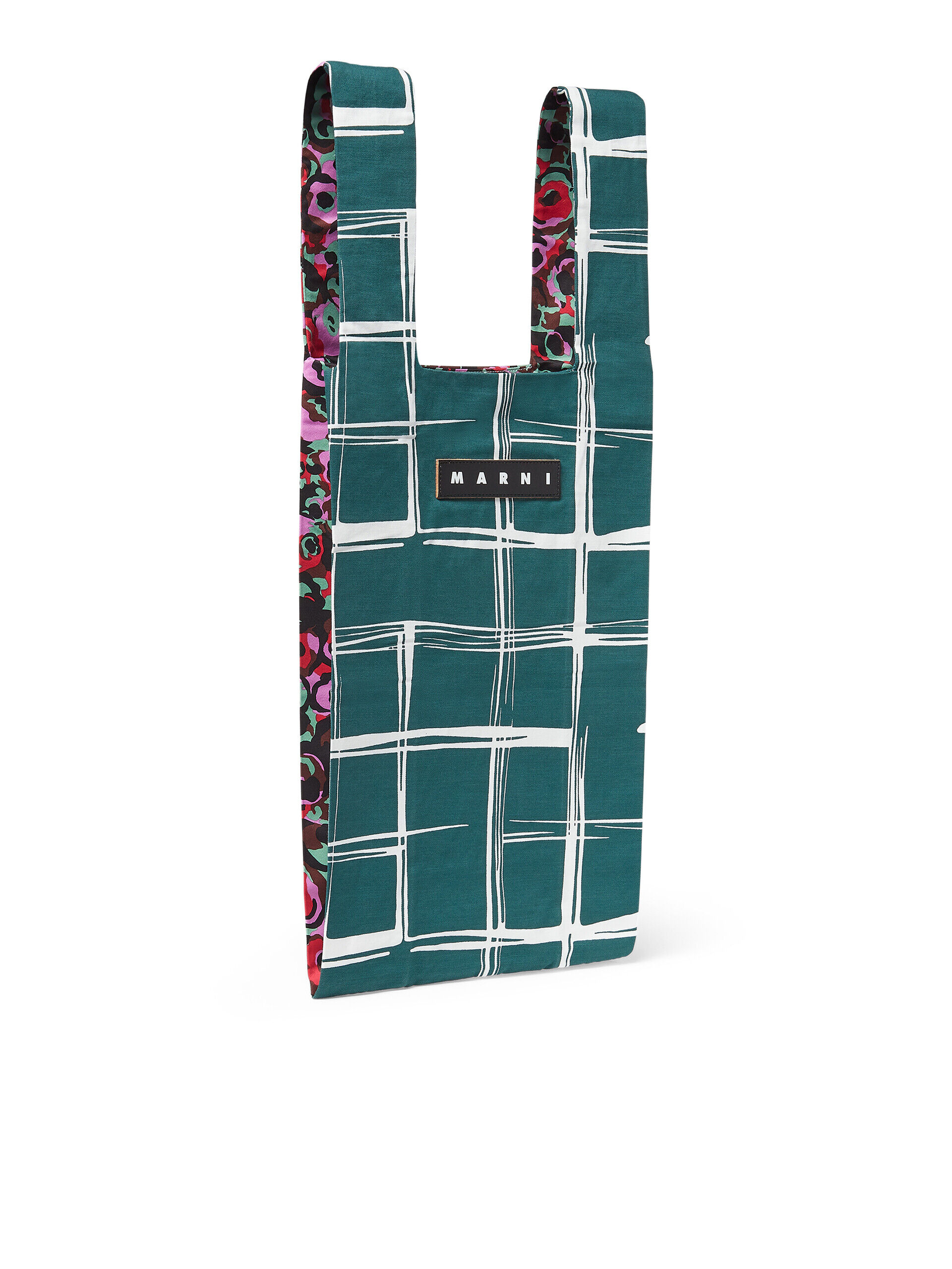 MARNI MARKET cotton shopping bag with check and floral print | Marni