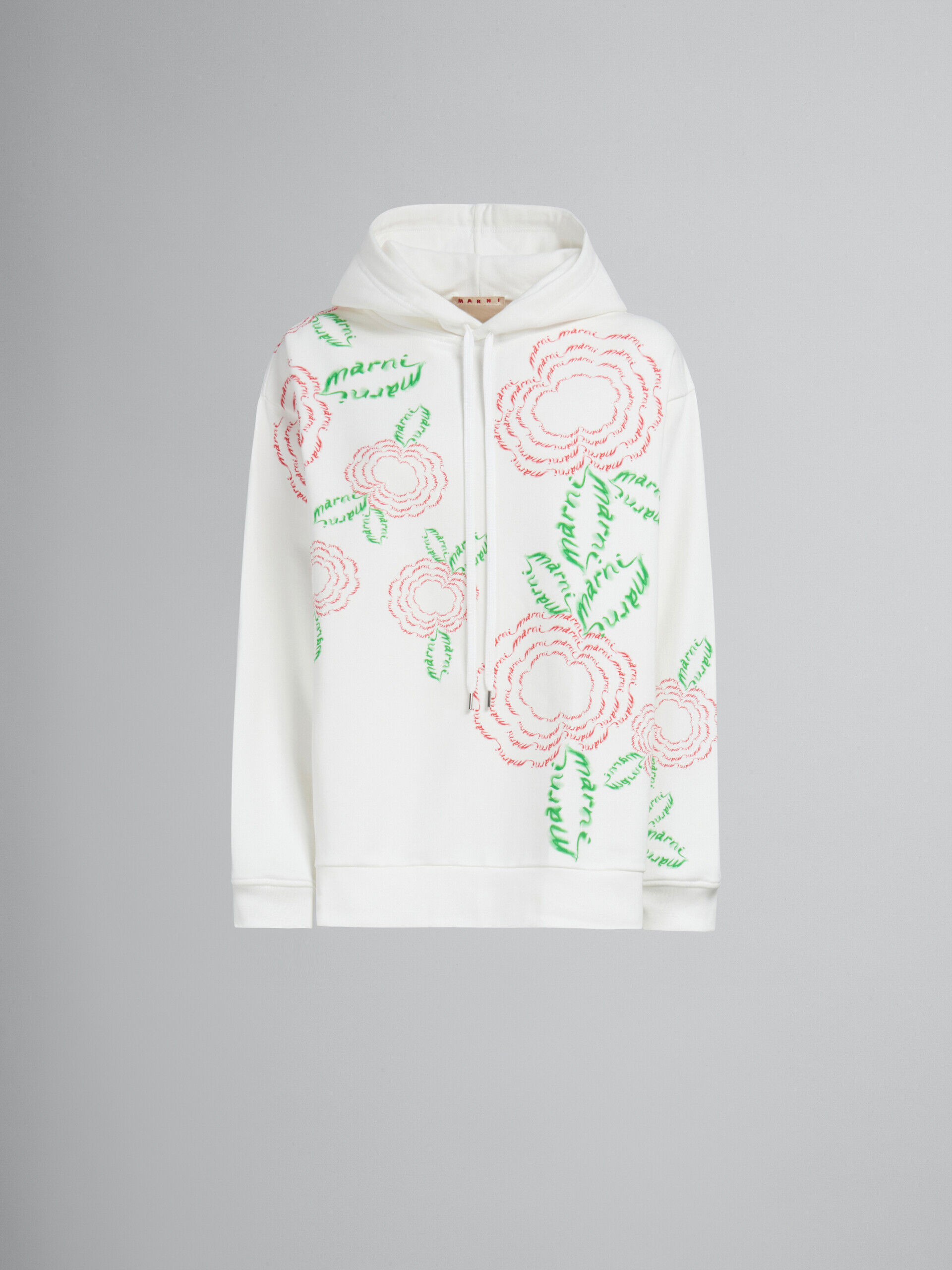 White cotton hoodie with Marni poppies | Marni
