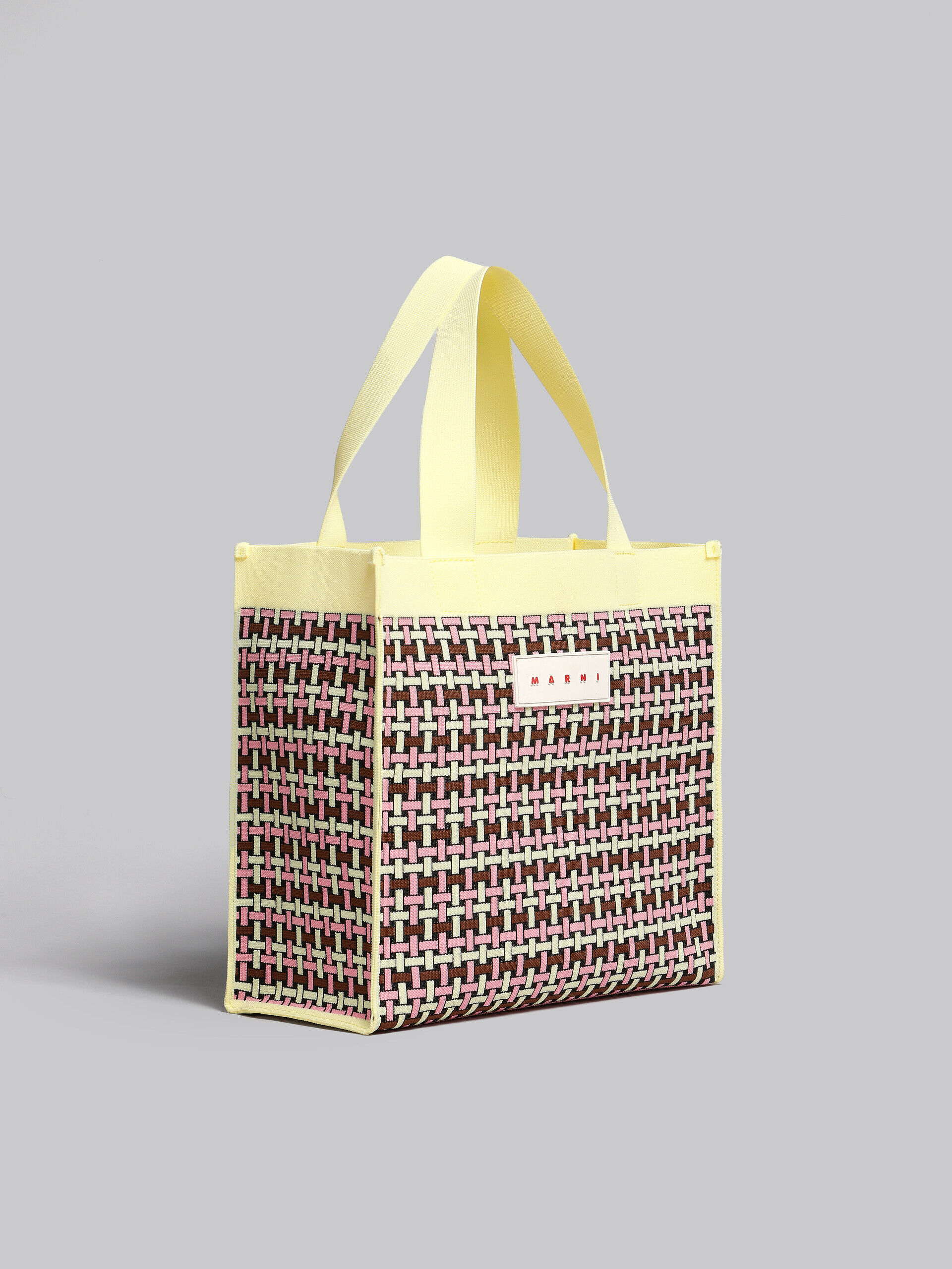 Light yellow brown and pink jacquard shopping bag | Marni