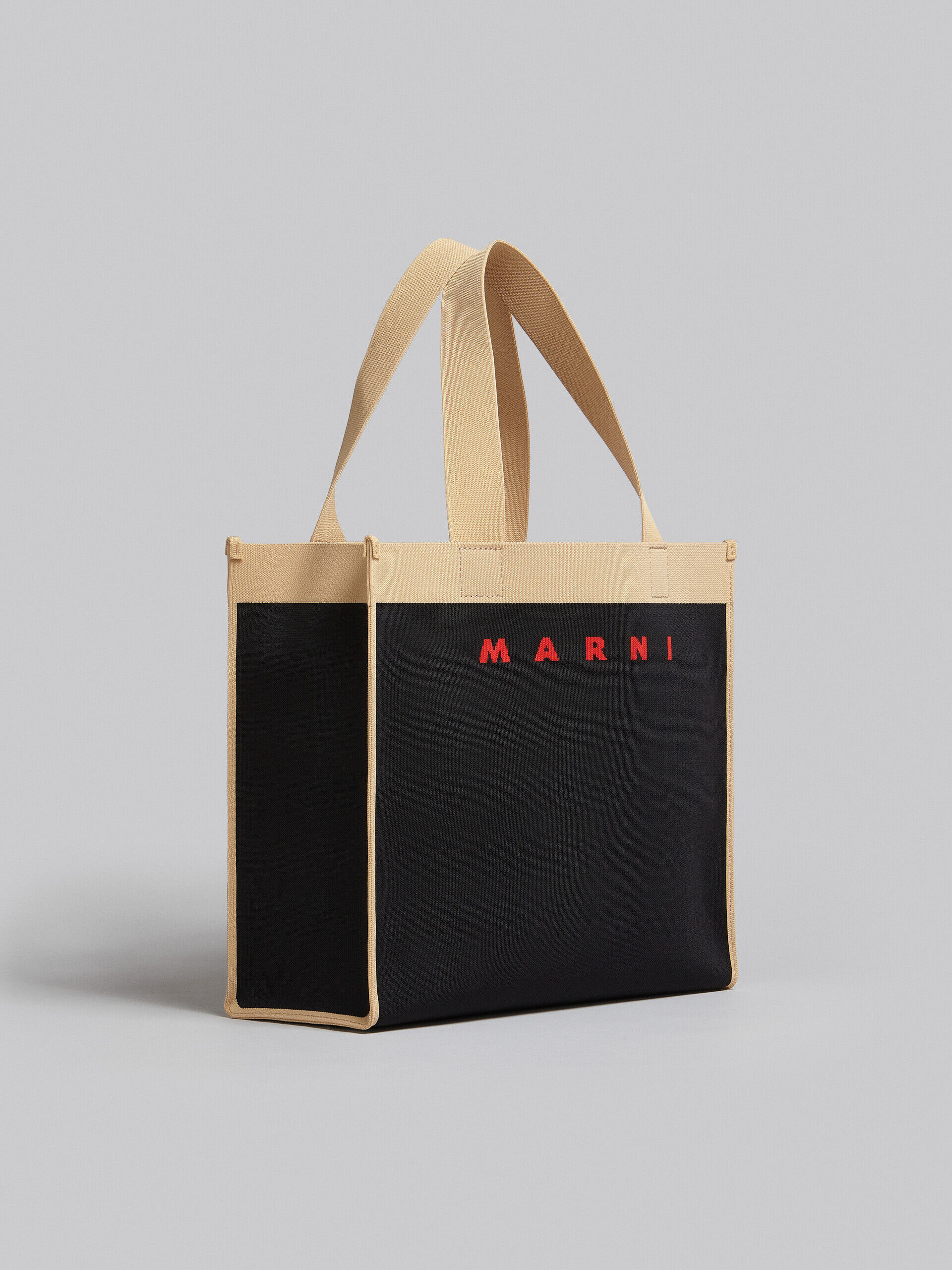 ブラックとベージュ ジャカード製ショッピングバッグ | Marni