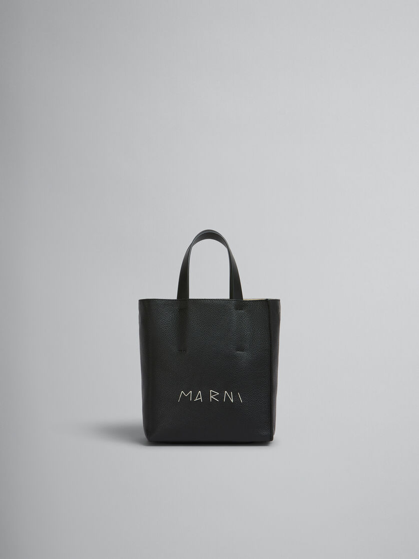 Museo Soft bag Mini in pelle bianca e marrone con impunture Marni - Borse shopping - Image 1