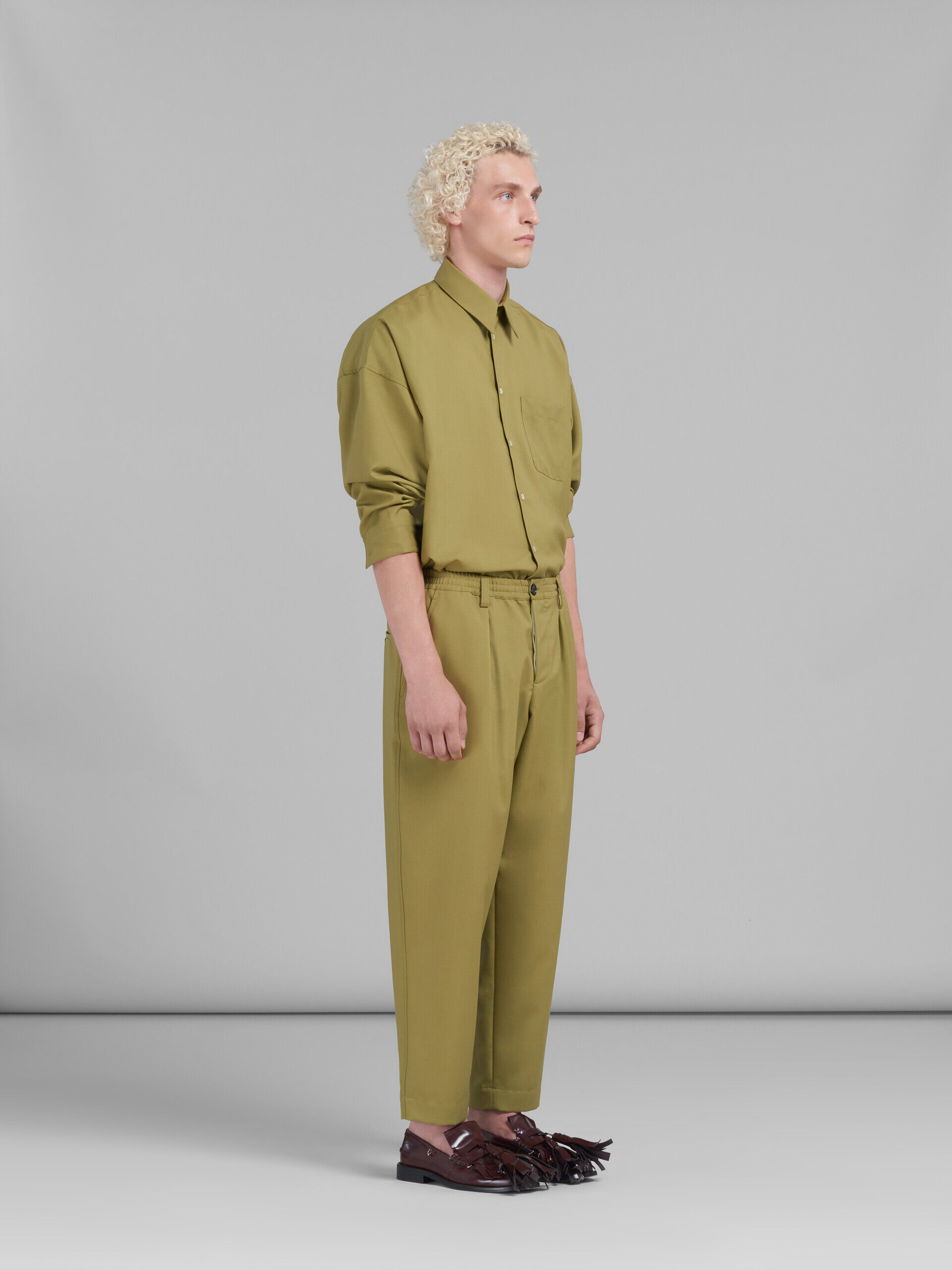 Green tropical wool trousers with drawstring waist | Marni