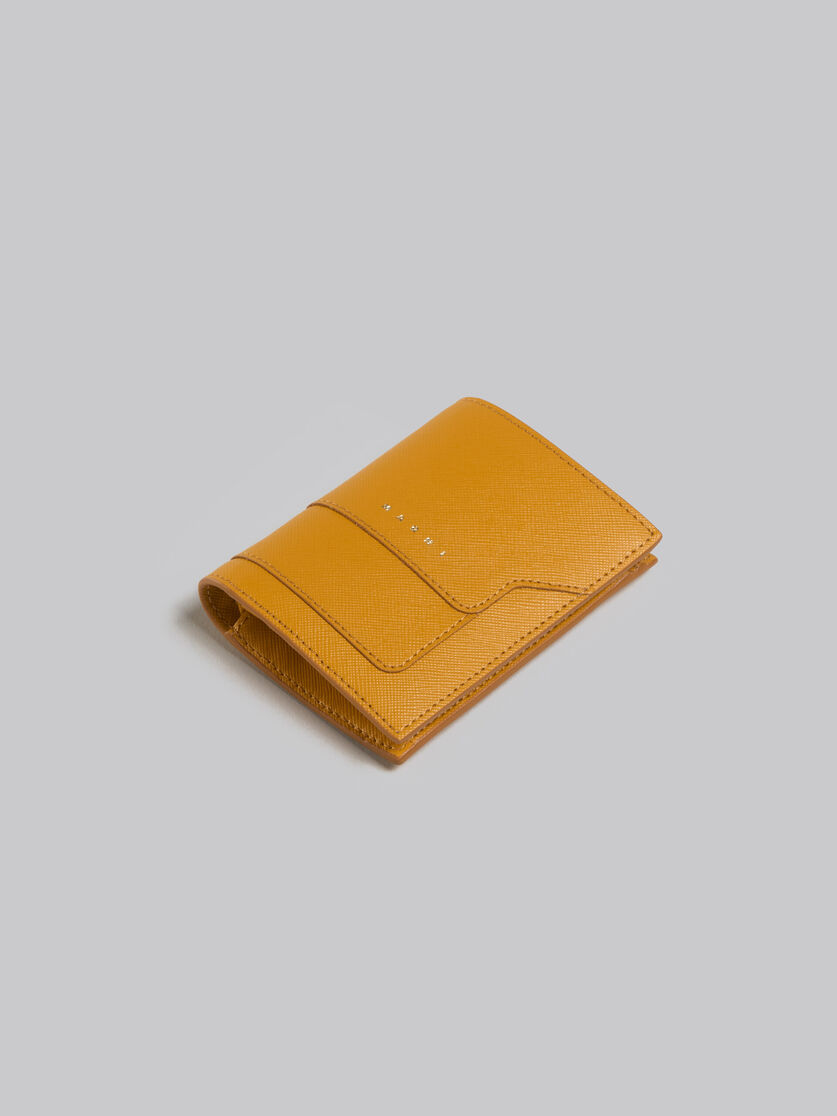 Orange saffiano leather bi-fold wallet