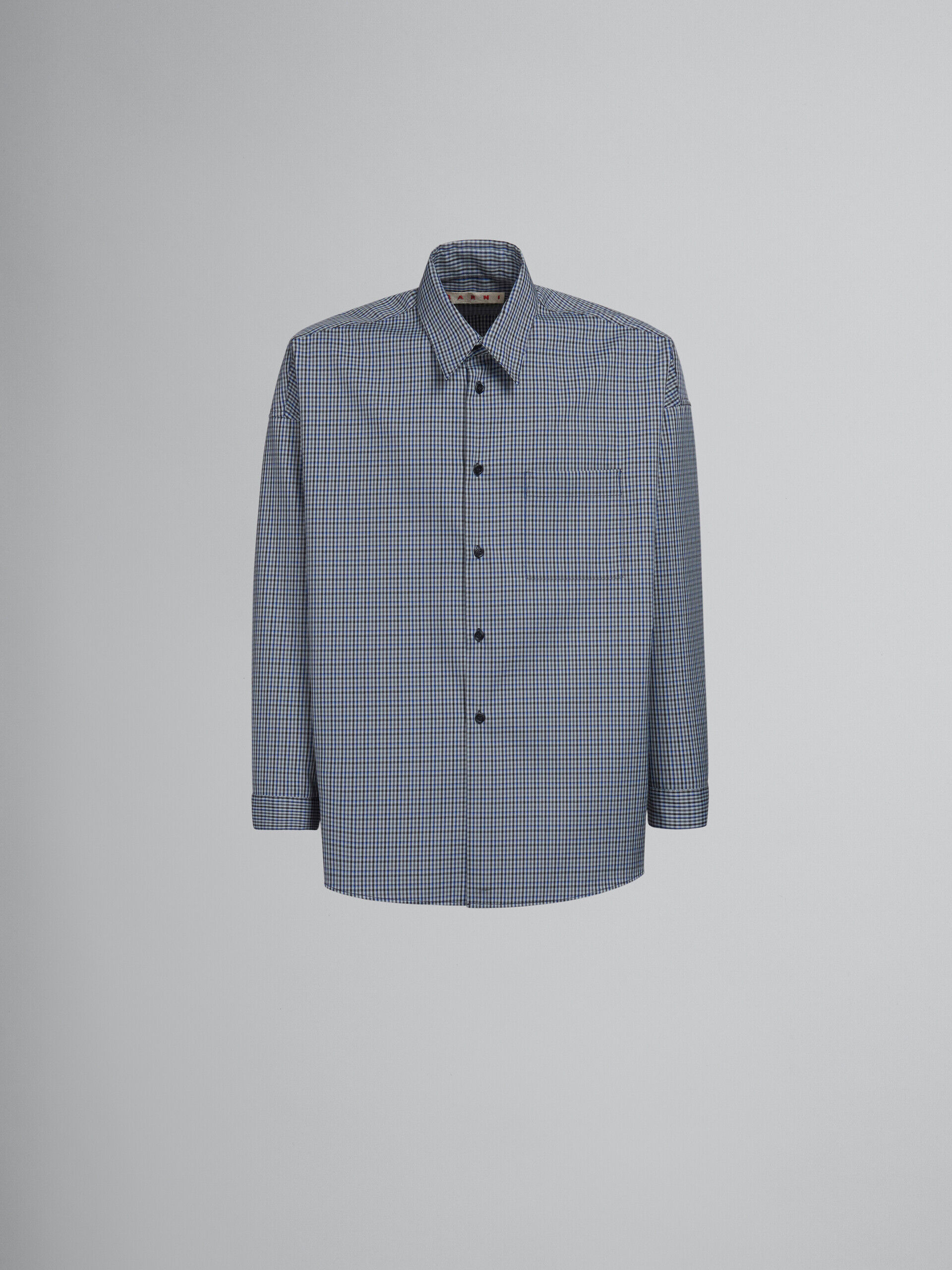 Blue compact wool shirt with checked motif | Marni