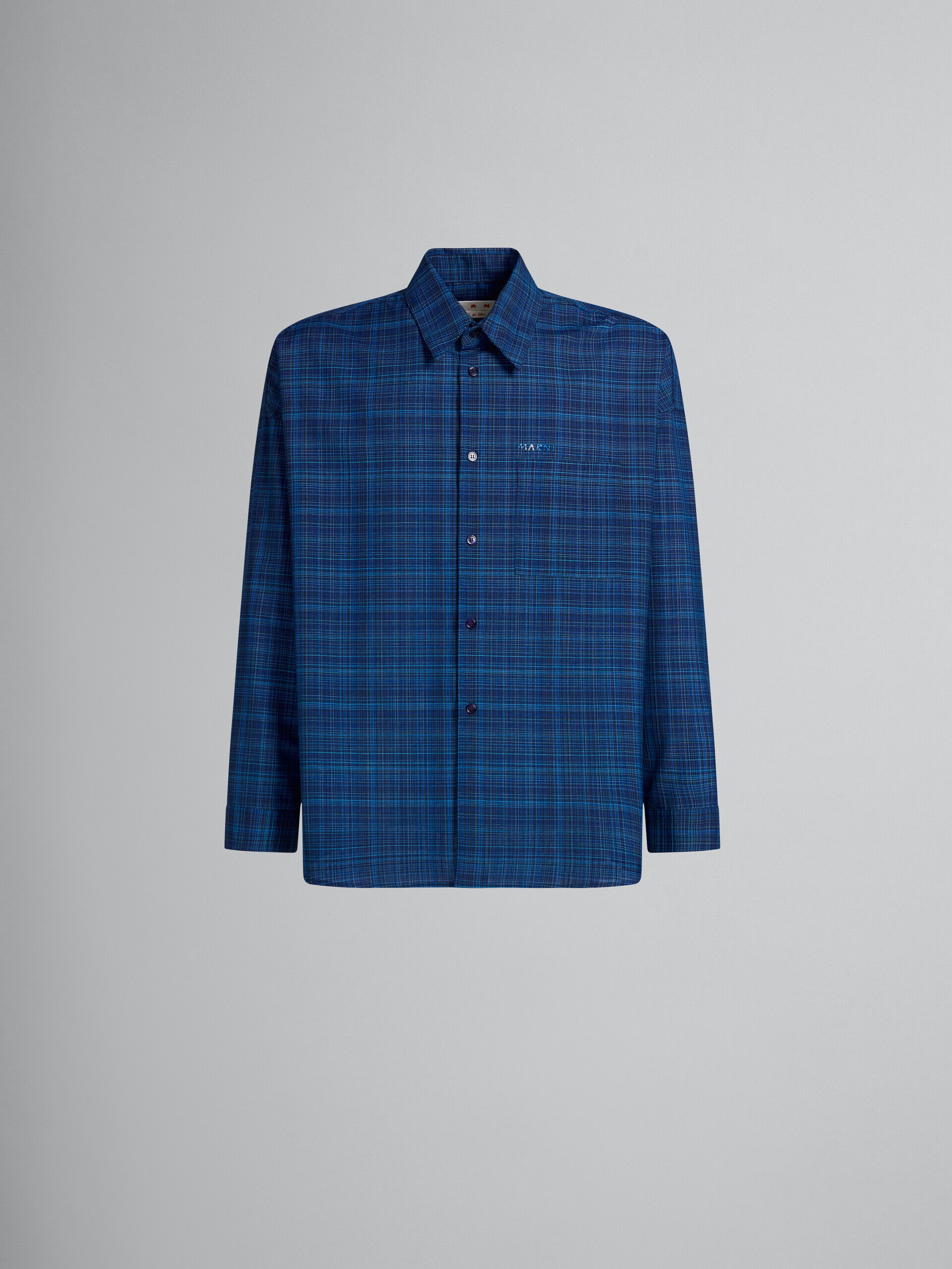 ブルー チェック ライトウールシャツ（ルーズフィット） | Marni