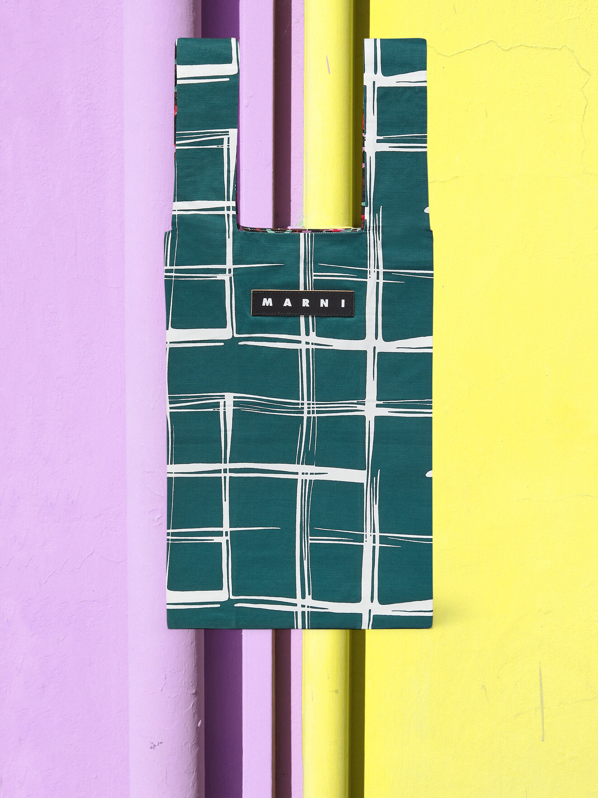 MARNI MARKET cotton shopping bag with check and floral print | Marni