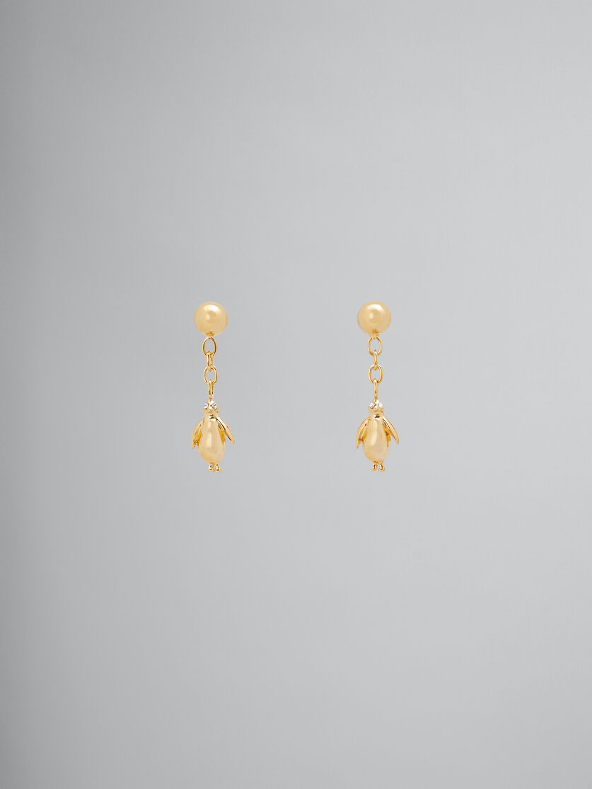 Gold penguin drop earrings - Earrings - Image 1