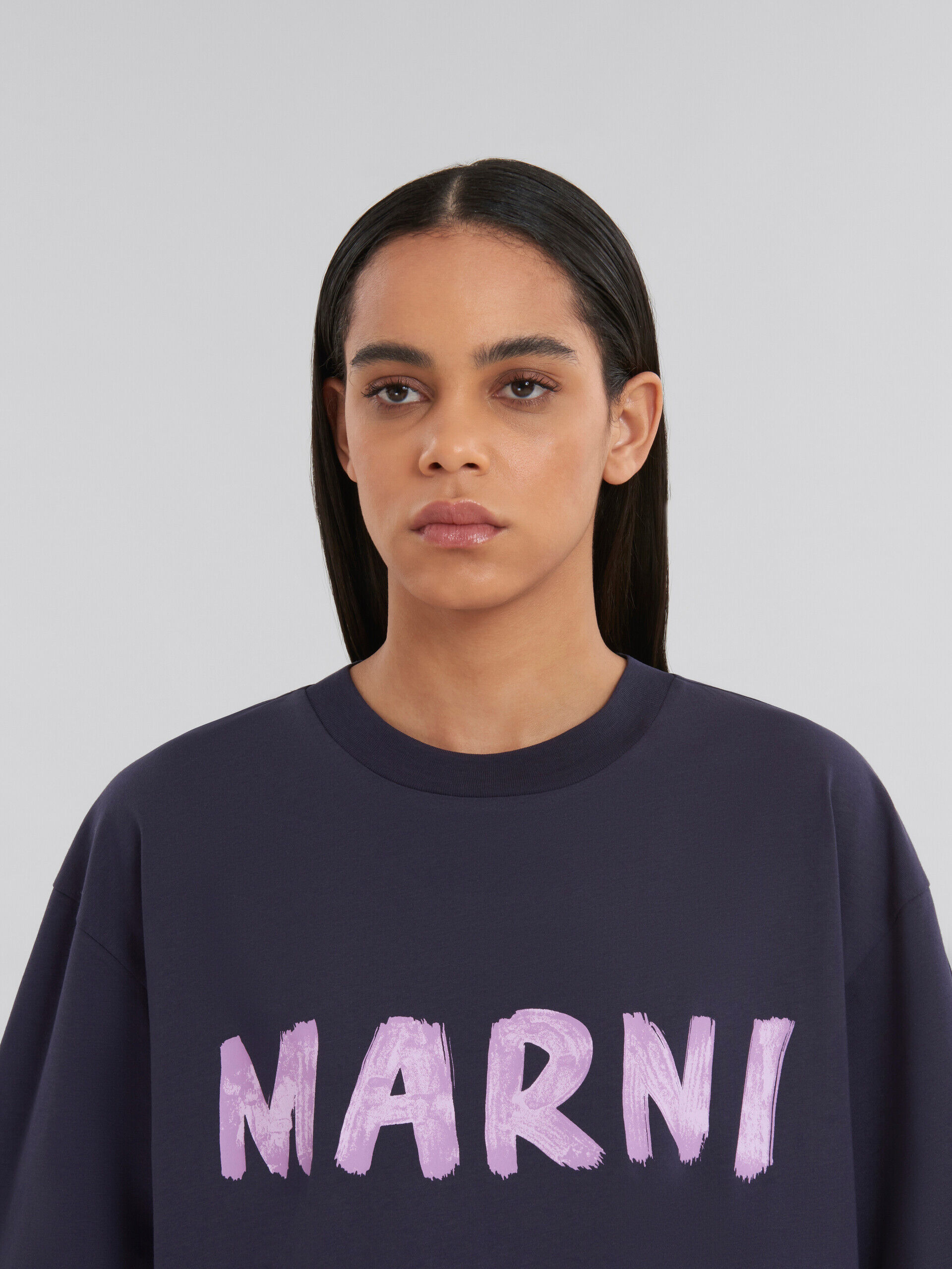 Deep blue organic cotton T-shirt with logo | Marni