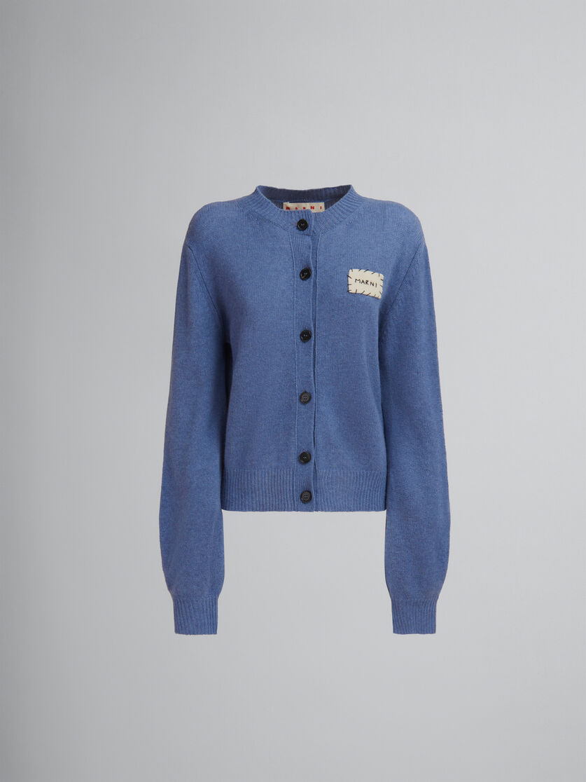 Cardigan in cashmere blu con applicazione Marni - Maglieria - Image 1