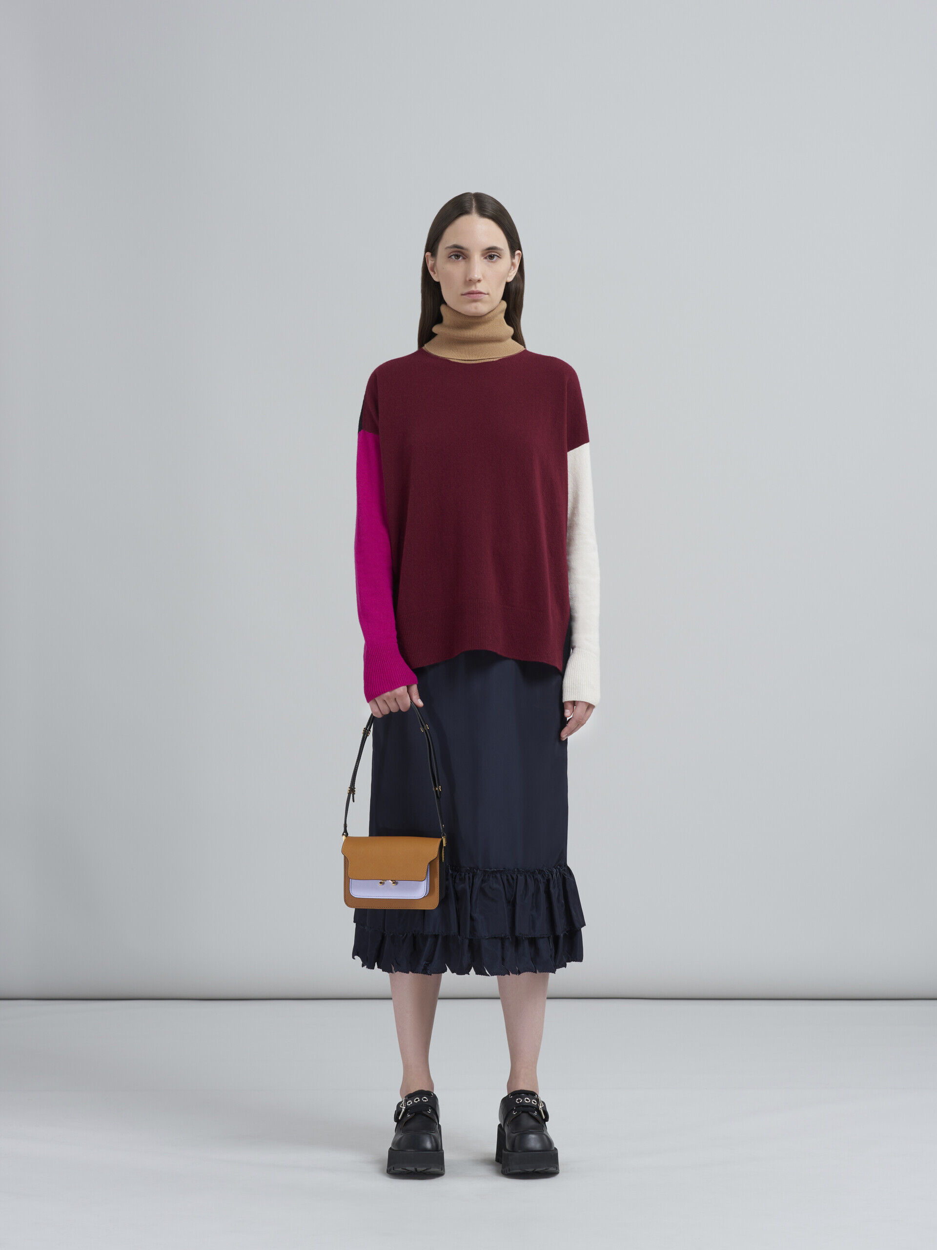 TRUNK mini bag in brown lilac and black saffiano leather | Marni