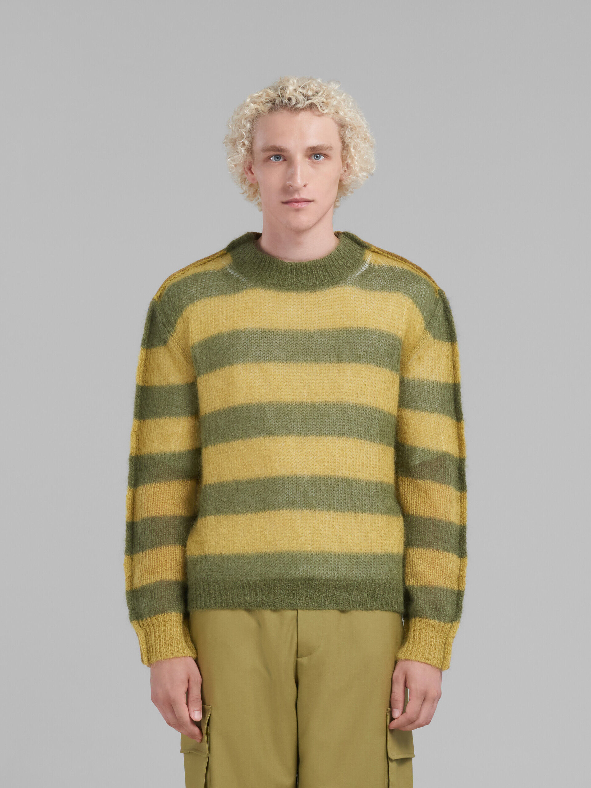 Green mohair and wool jumper with mixed stripes | Marni