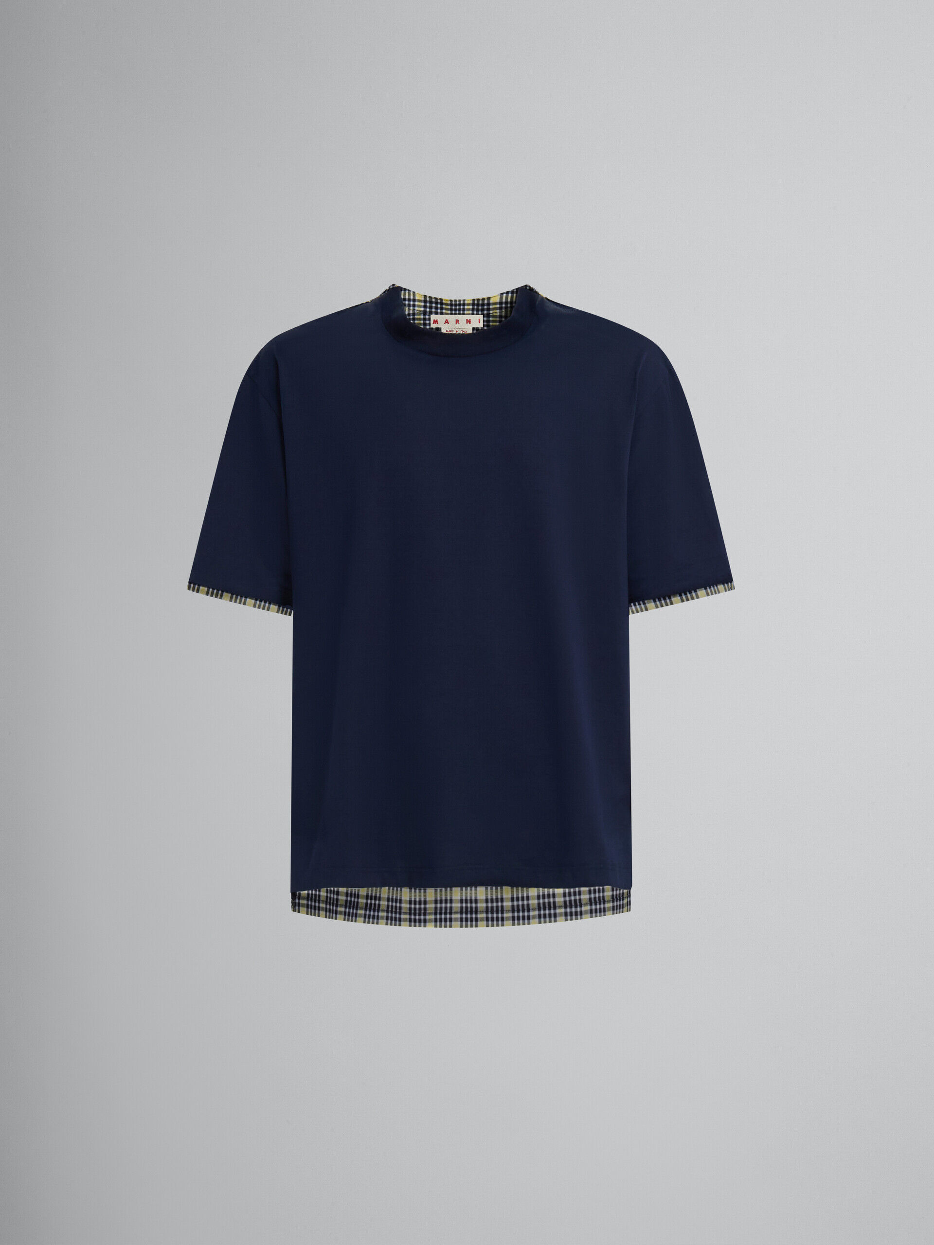 ディープブルー オーガニックコットン製Tシャツ、チェックバック | Marni