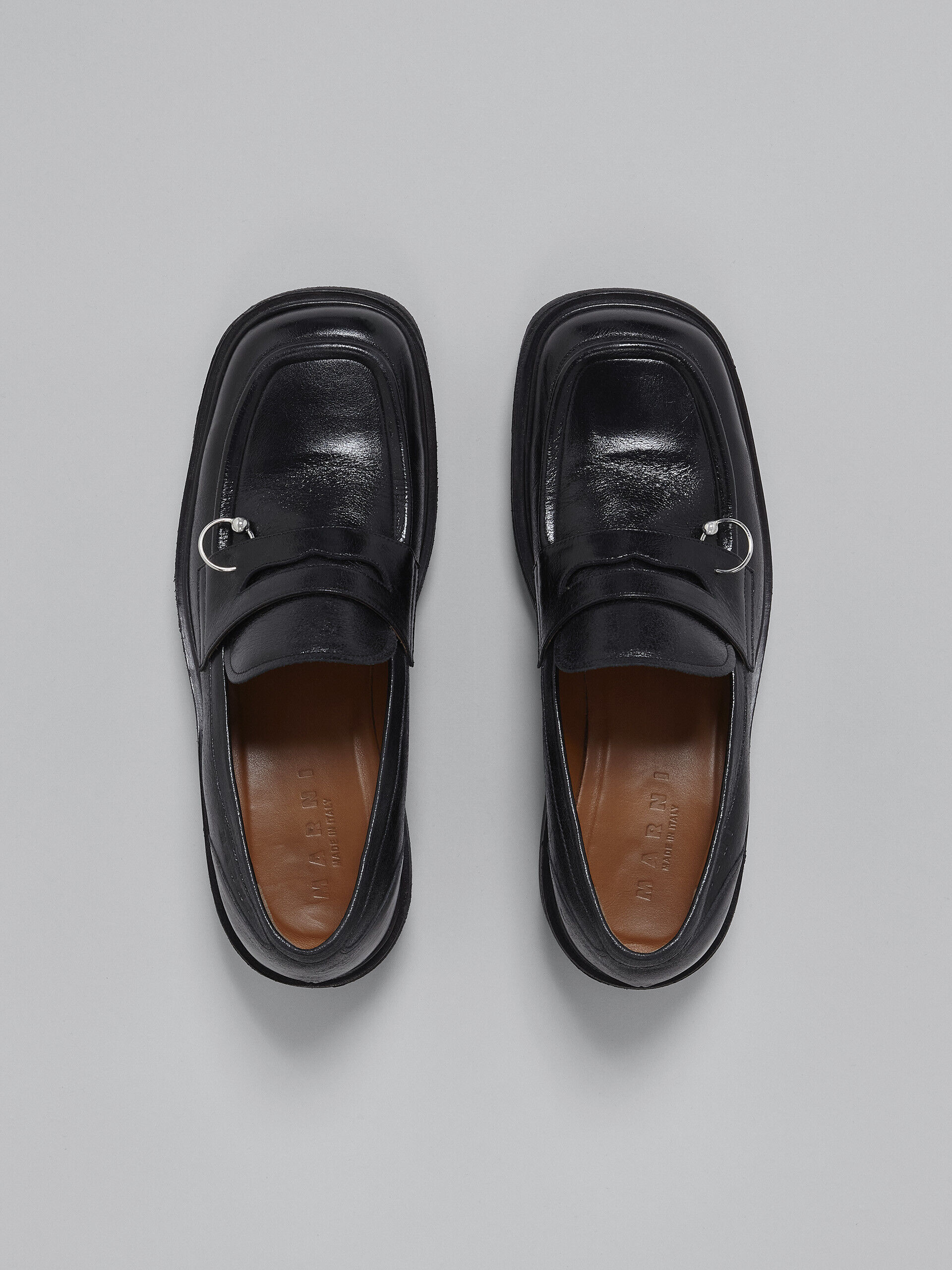 Black shiny leather moccasin | Marni