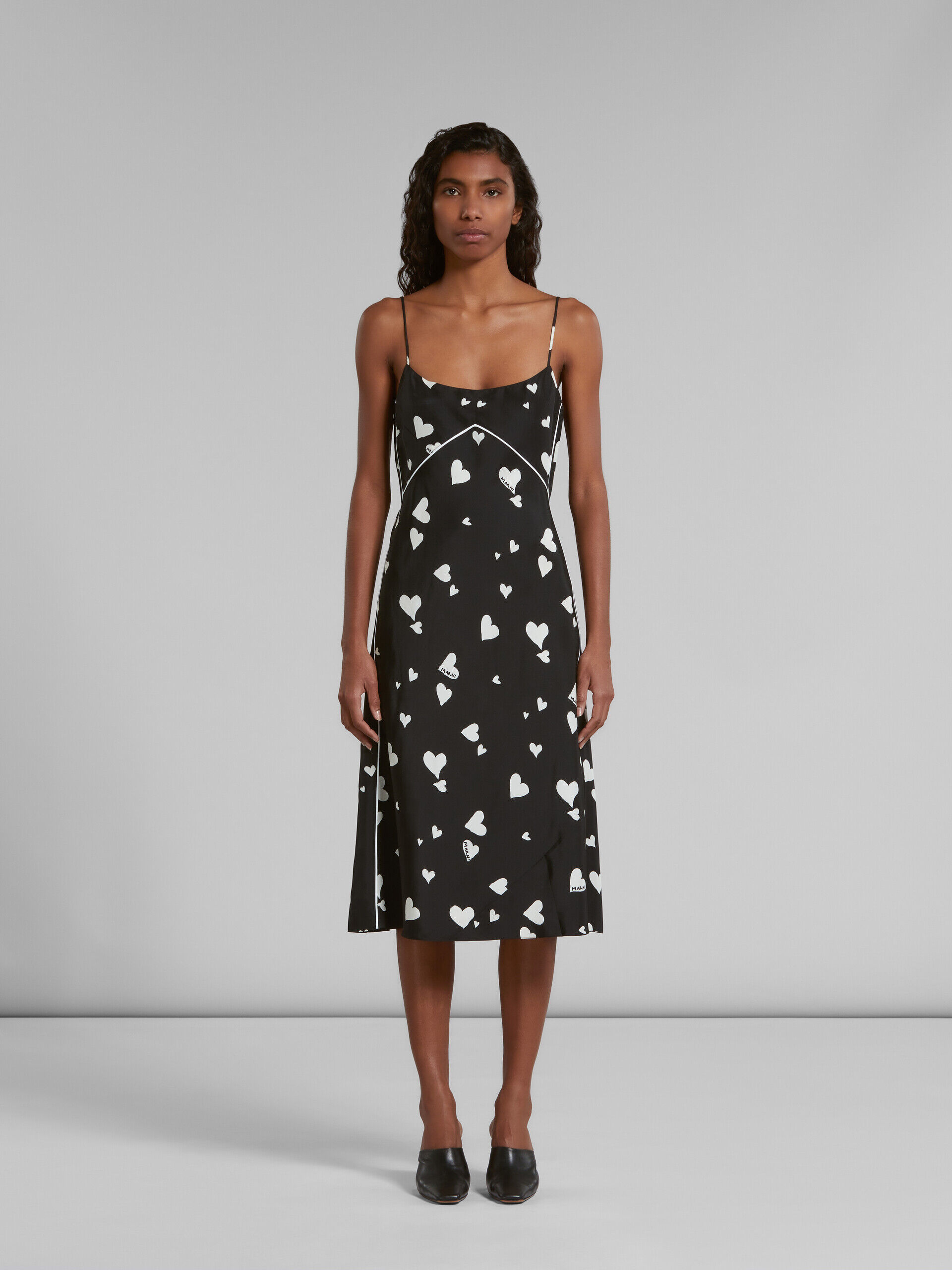 Black silk slip dress with Bunch of Hearts print | Marni