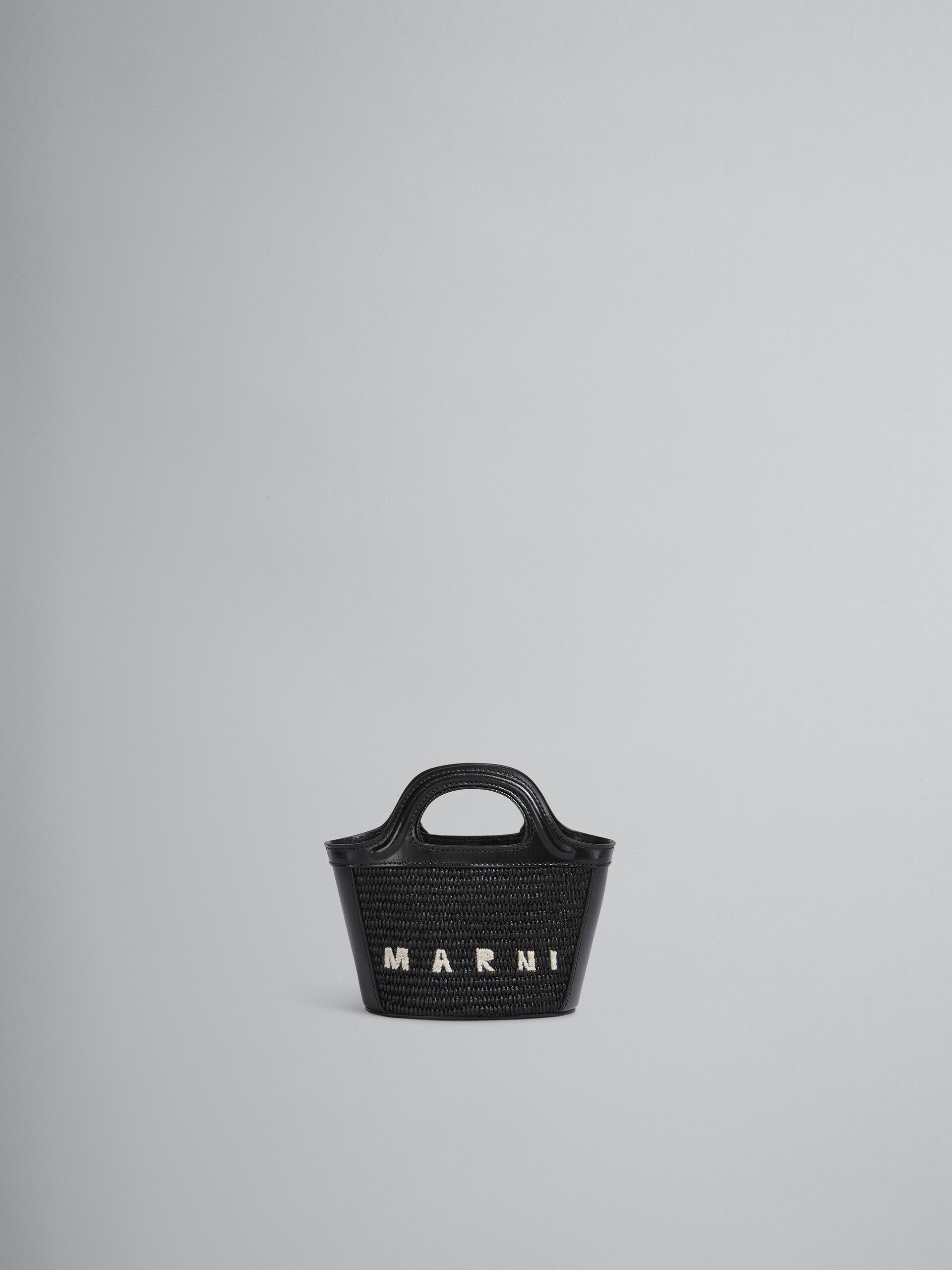 Tropicalia Micro Bag in black leather and raffia-effect fabric | Marni