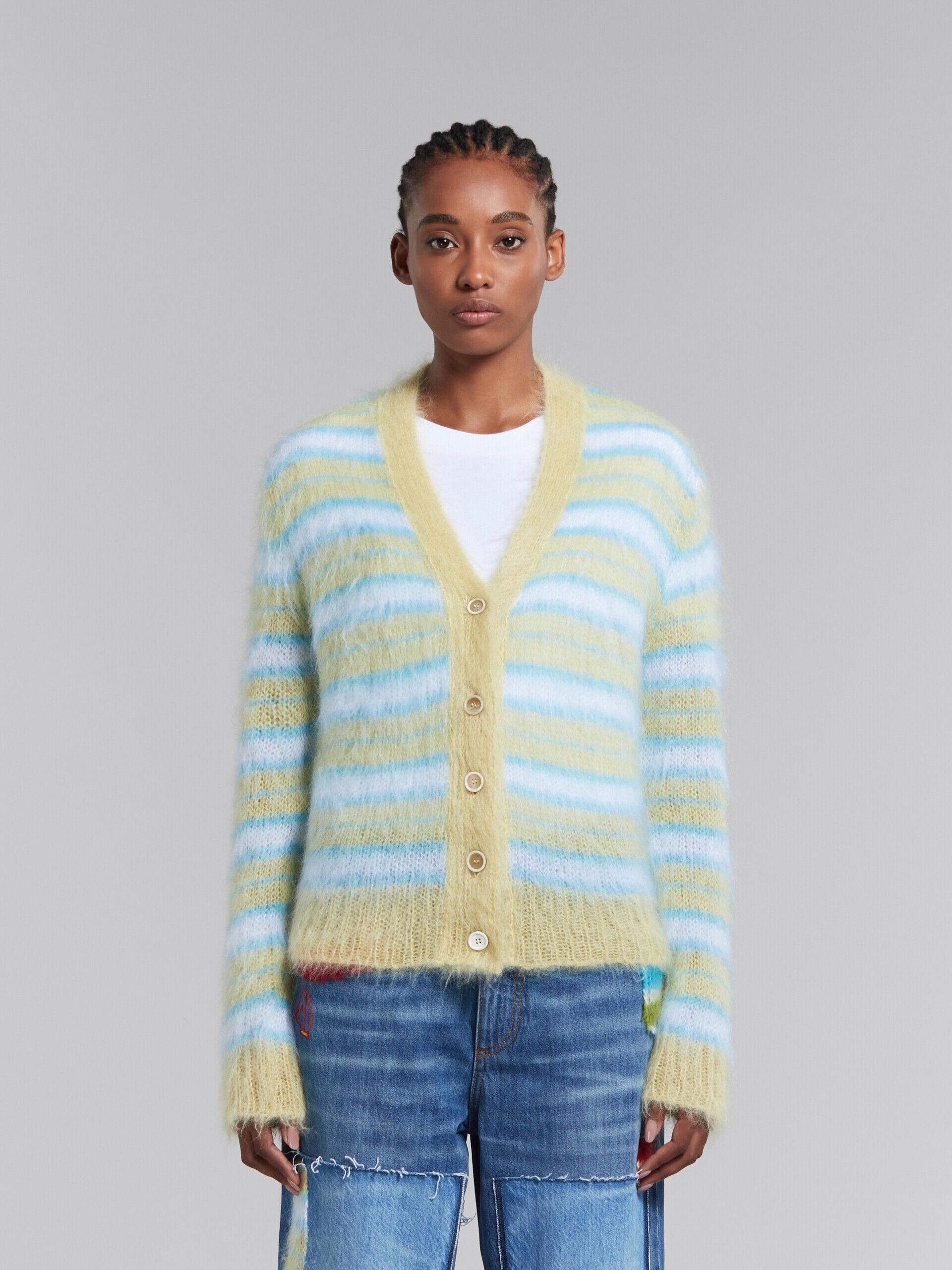 Striped Mohair Blend Knit Cardigan
