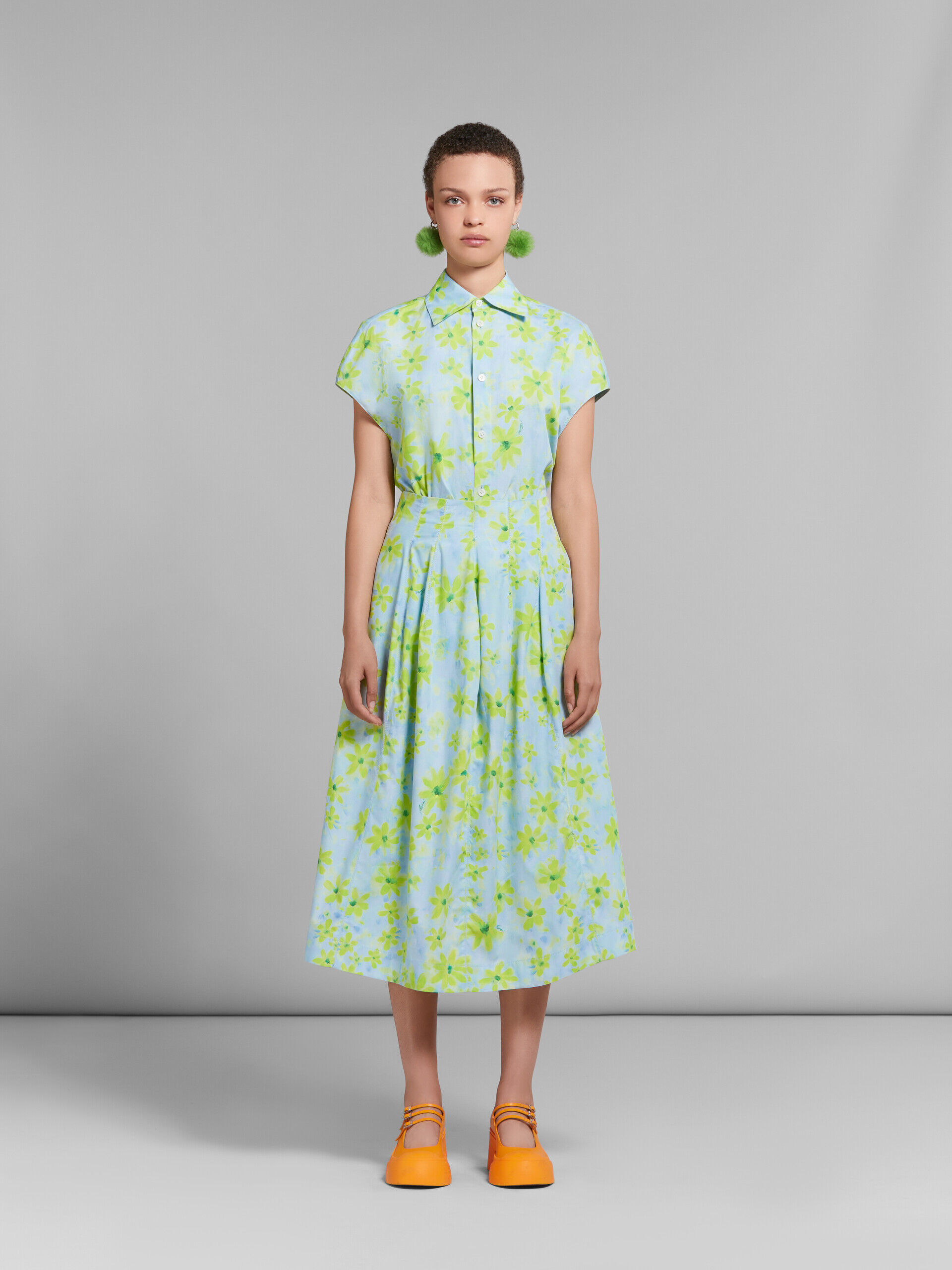 ライトグリーン Paradeプリント ポプリン製 ハイウエストスカート | Marni