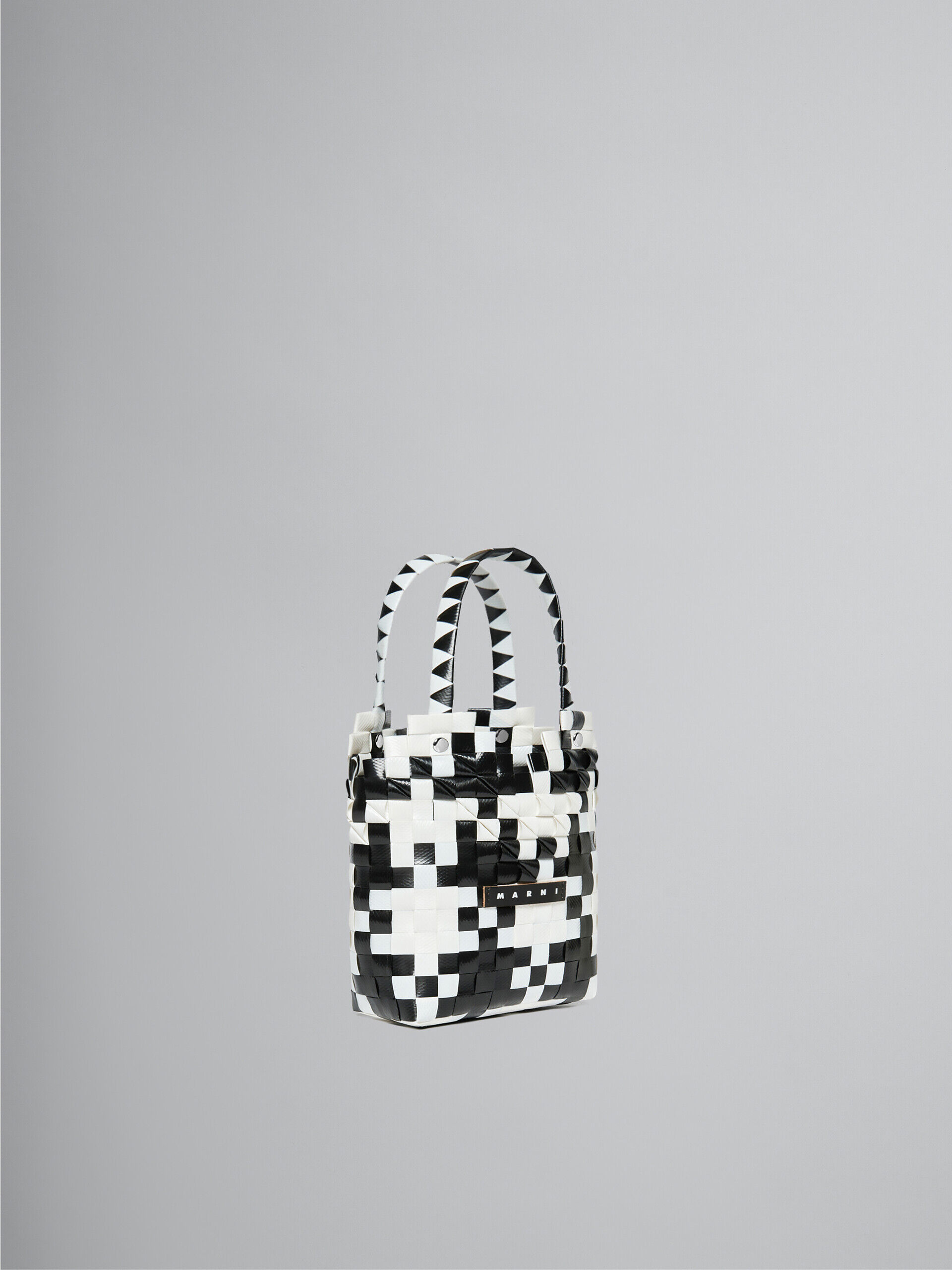 White and black woven Diamond Basket Bag | Marni