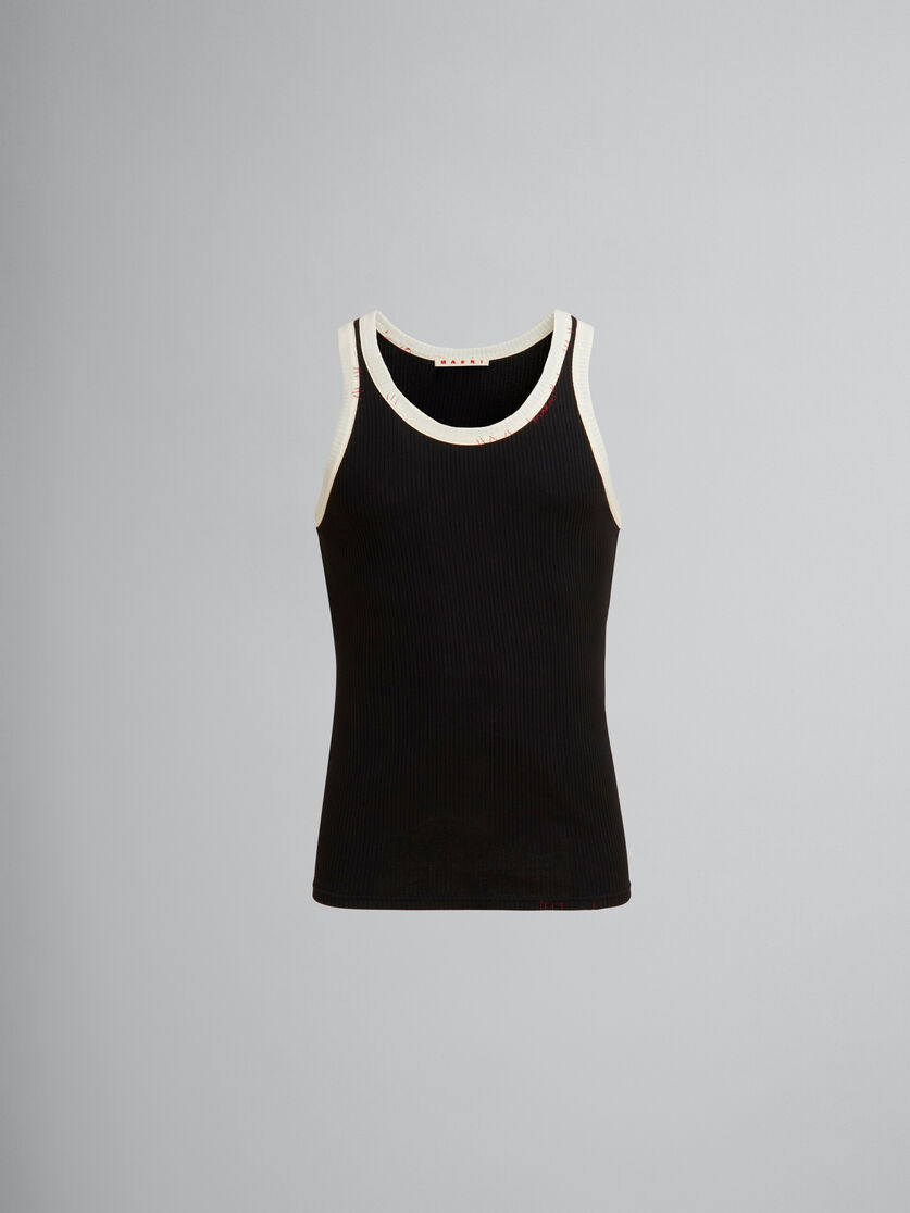 Canotta in cotone a coste nero con rammendo Marni - T-shirt - Image 1